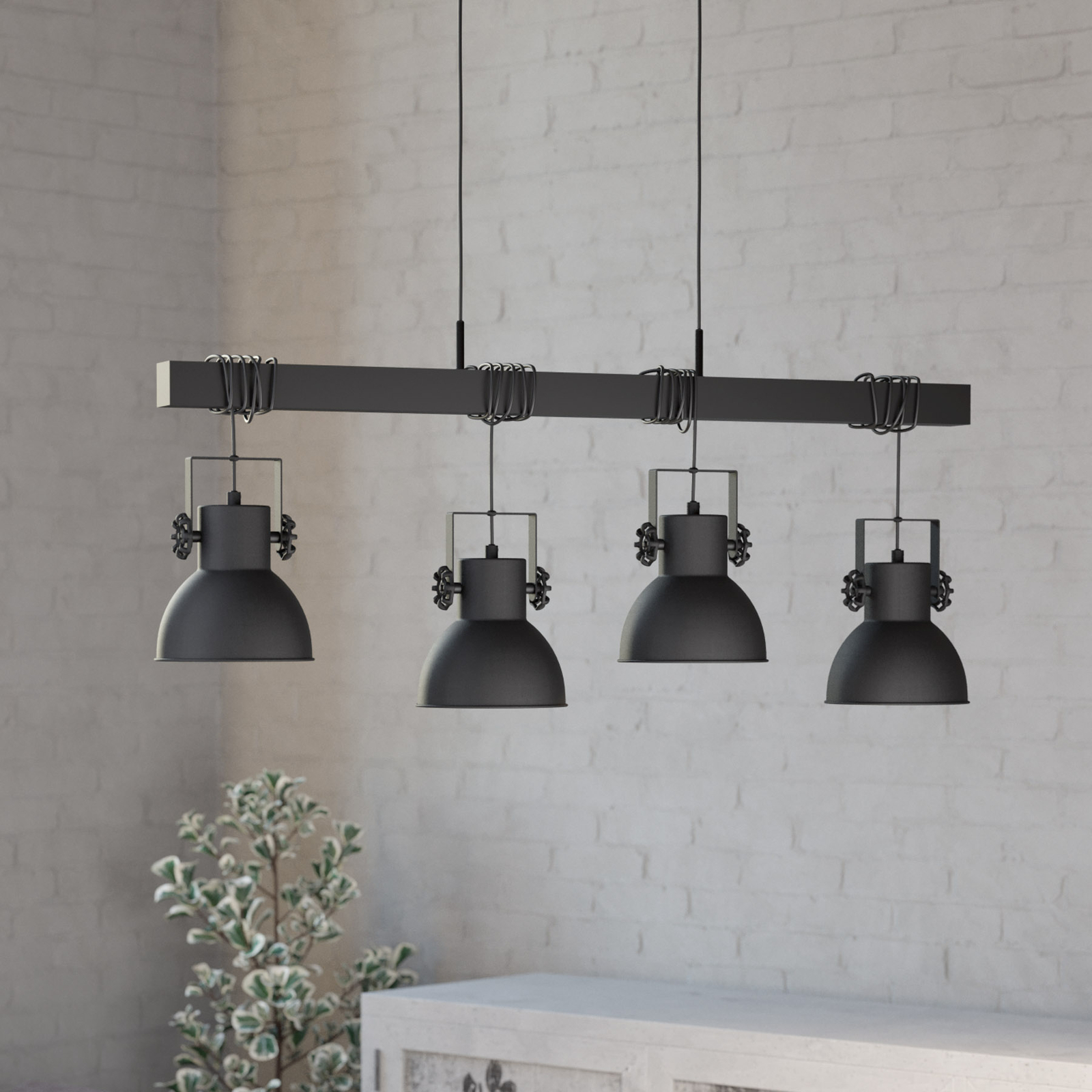 Hanglamp Shirebrook, 4-lamps, zwart