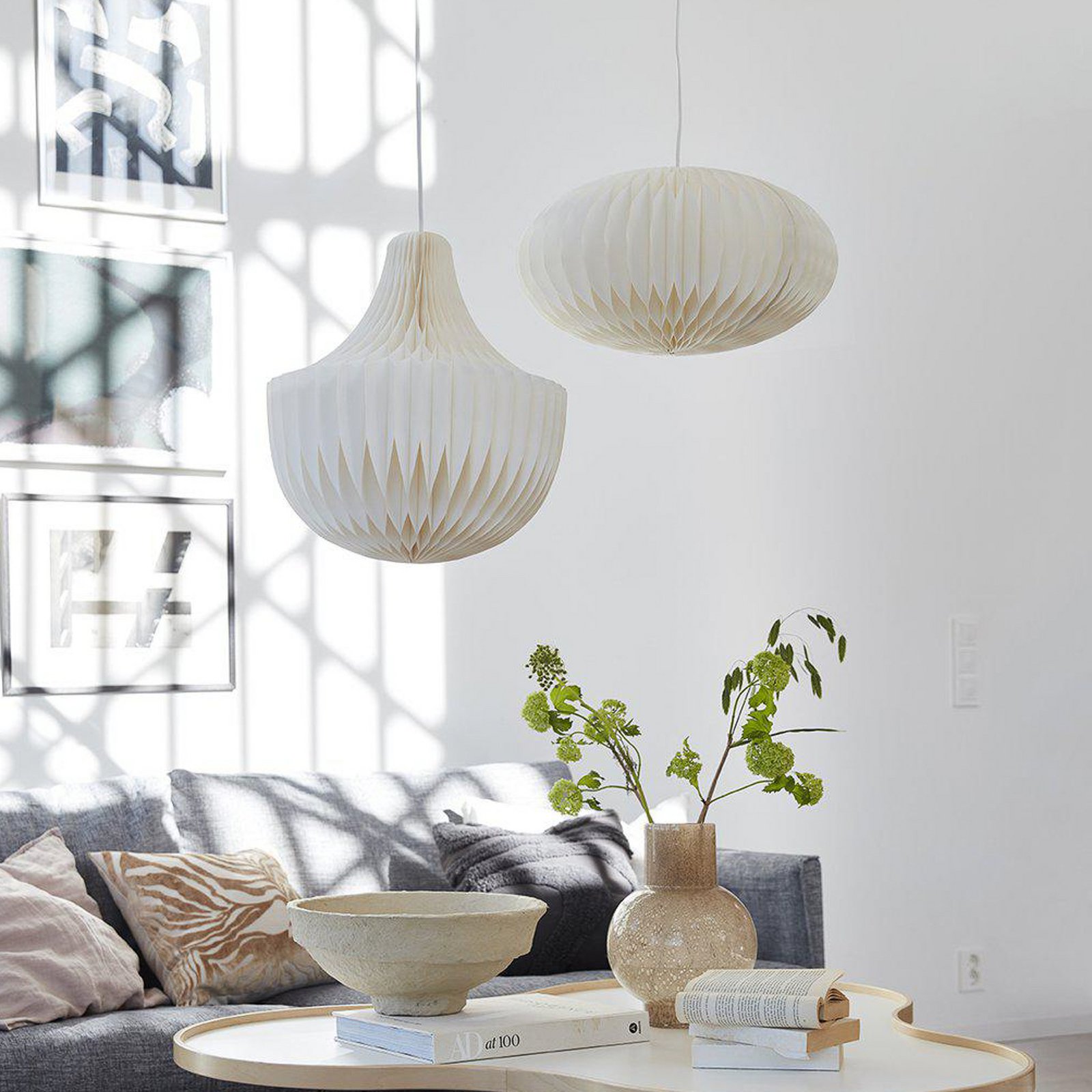 PR Home Anita-riippuvalaisin paperivarjostimella, valkoinen