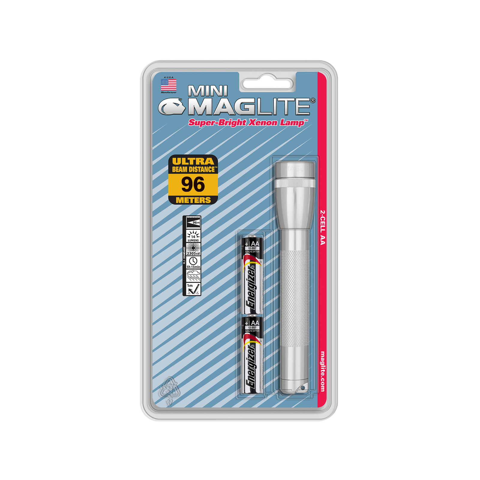 Maglite Xenon taskulamp Mini, 2-elemendiline AA, hõbedane