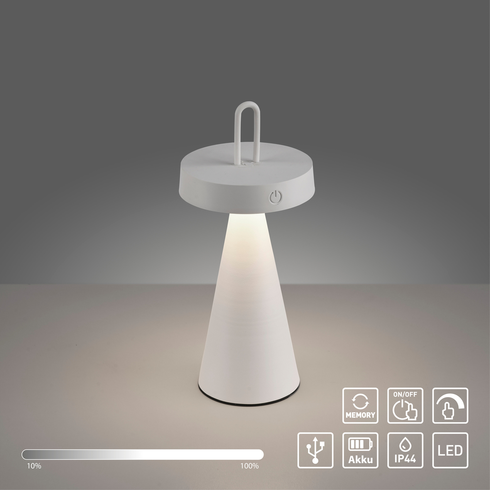 JUST LIGHT. LED table lamp Alwa, white, iron, IP44