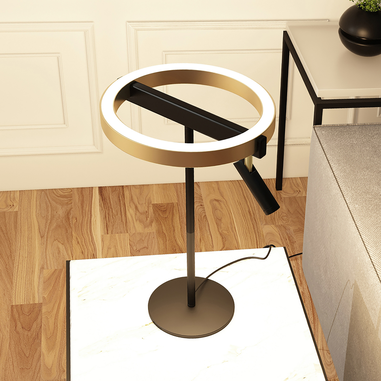 Lucande Matwei LED-bordlampe, ringformet, messing
