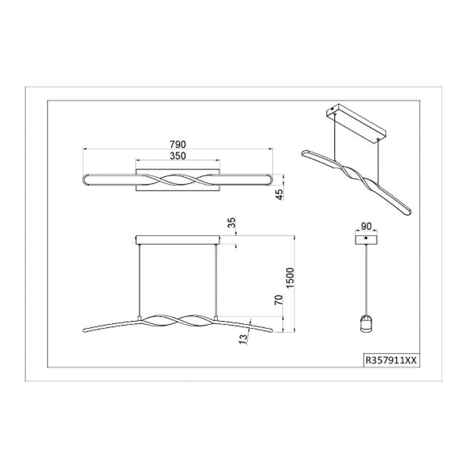 LED-Pendelleuchte Ginko, schwarz matt, Metall, Länge 79 cm