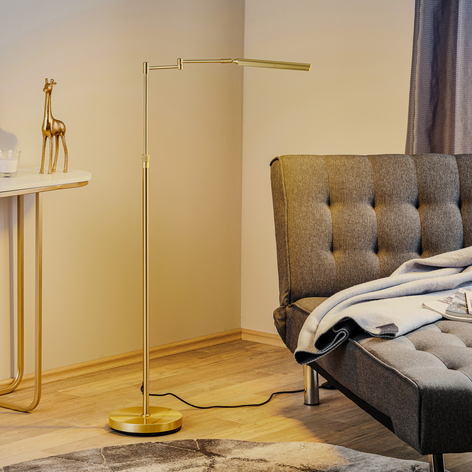 LED vloerlamp Nami met voetdimmer, messing kleuren