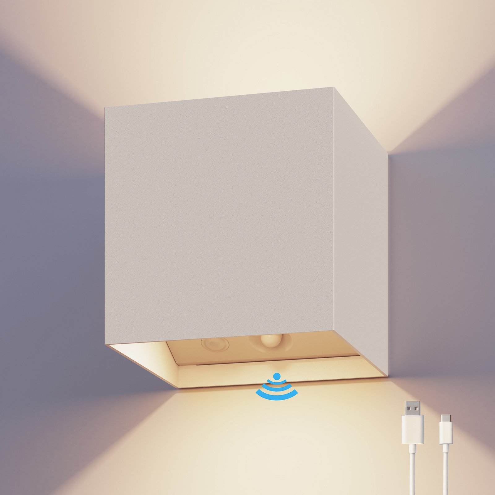 Calex LED-Akku-Sensor-Außenwandlampe Volterra, weiß, IP44