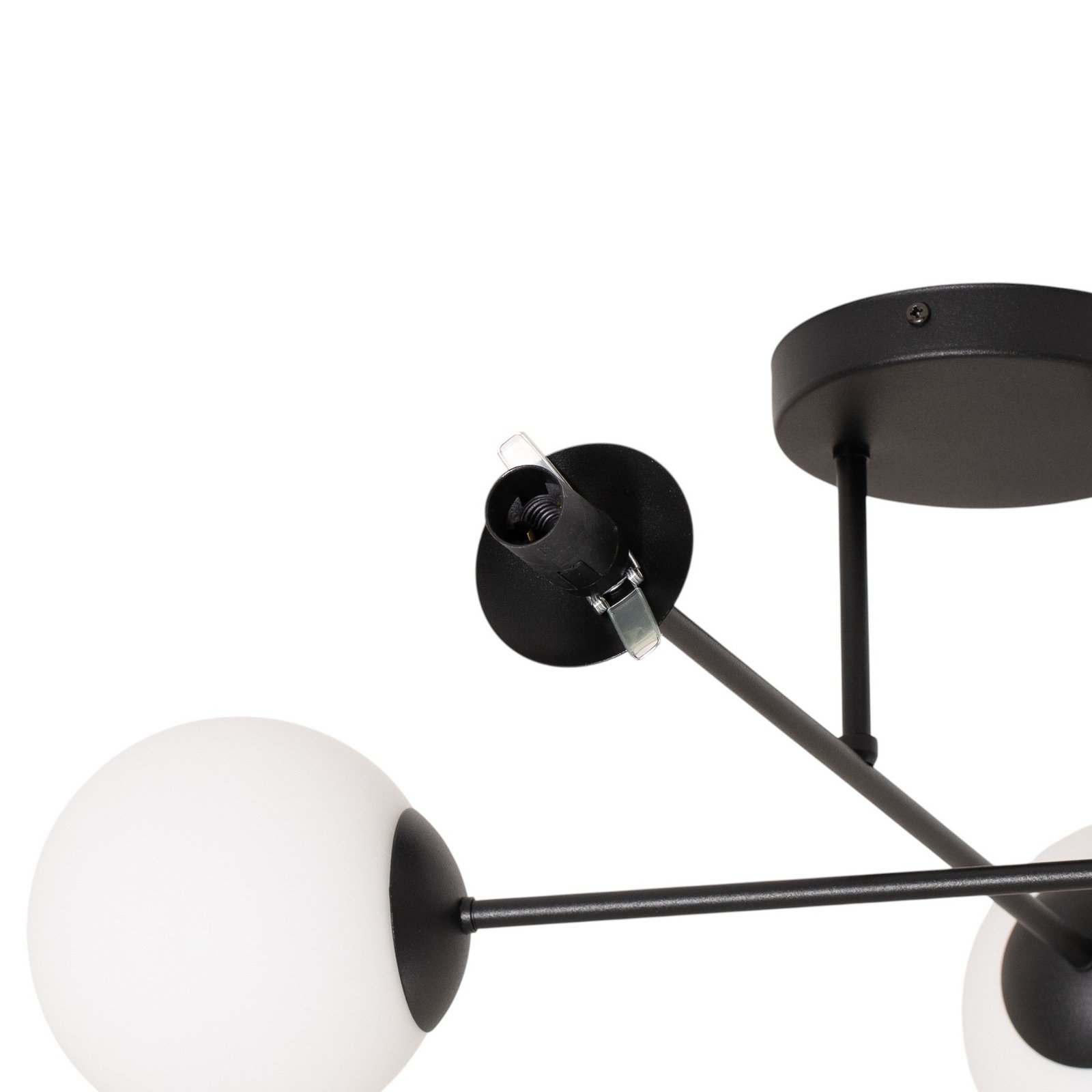 Glassy ceiling lamp, 4-bulb, crossed, black/opal