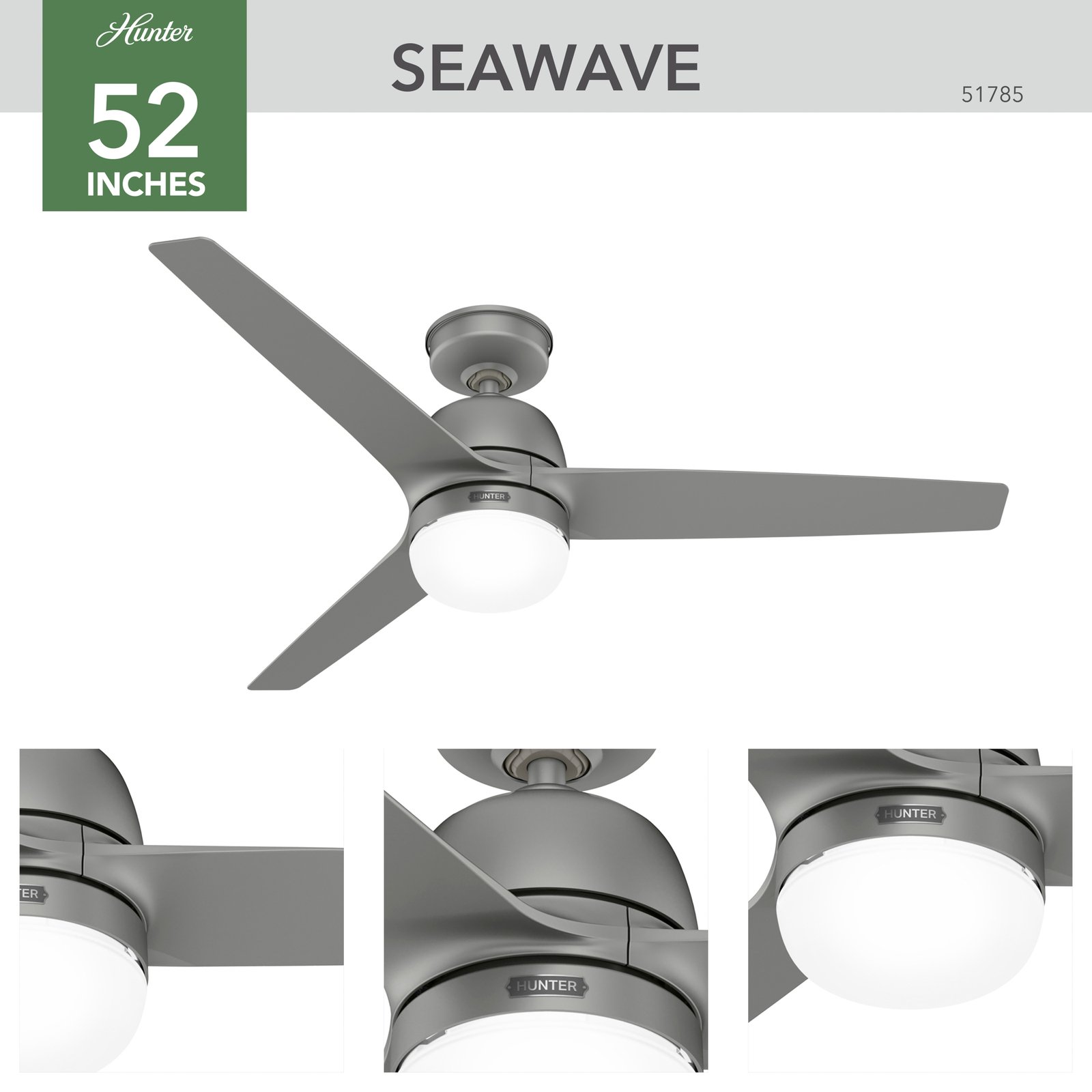Hunter SeaWave stropna ventilatorska lampa IP44 srebrna
