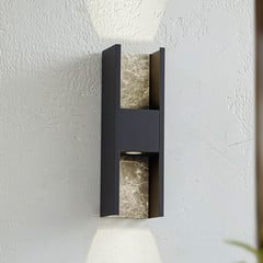 Lucande LED-ulkoseinävalaisin Lavrin, musta/marmori, alumiini