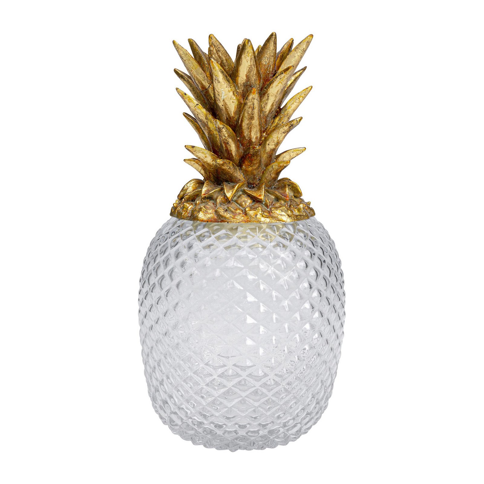 KARE Boîte décorative Pineapple, hauteur 31 cm, verre, transparent, or