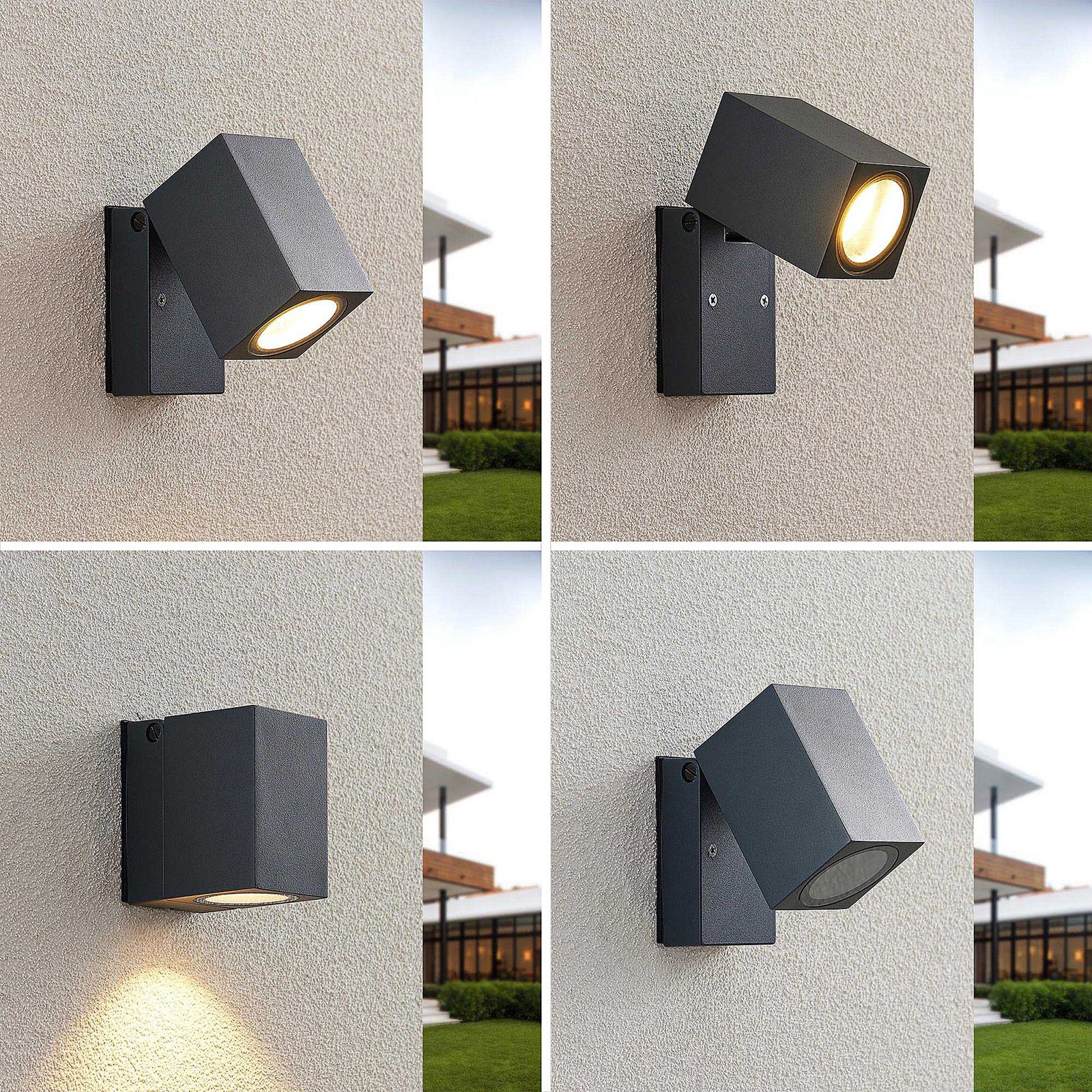 ELC Nogita outdoor wall spotlight, aluminium, grey, 10 cm, GU10