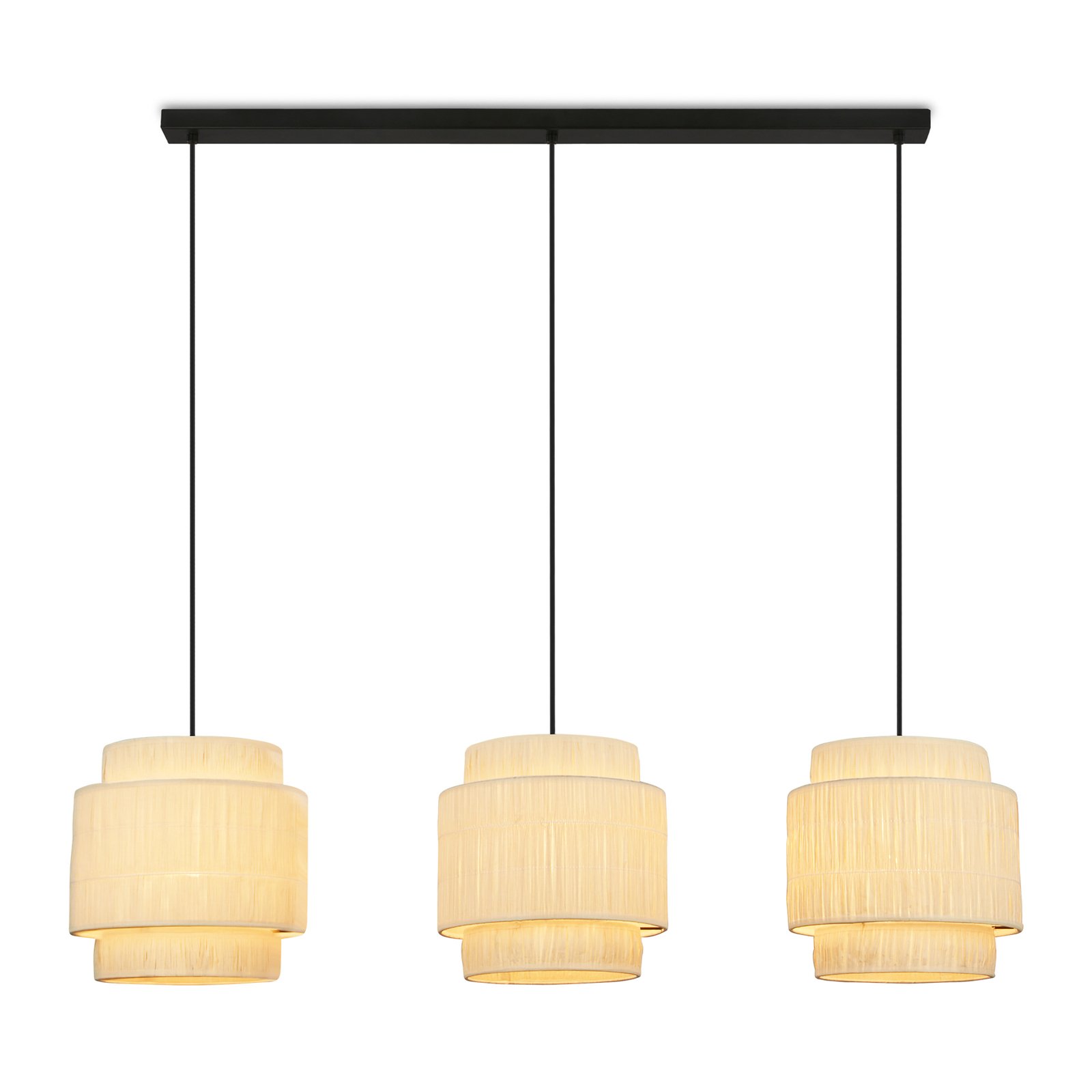 Papper hanglamp, 3-lamps, natuurlijke kleur, raffia, E27