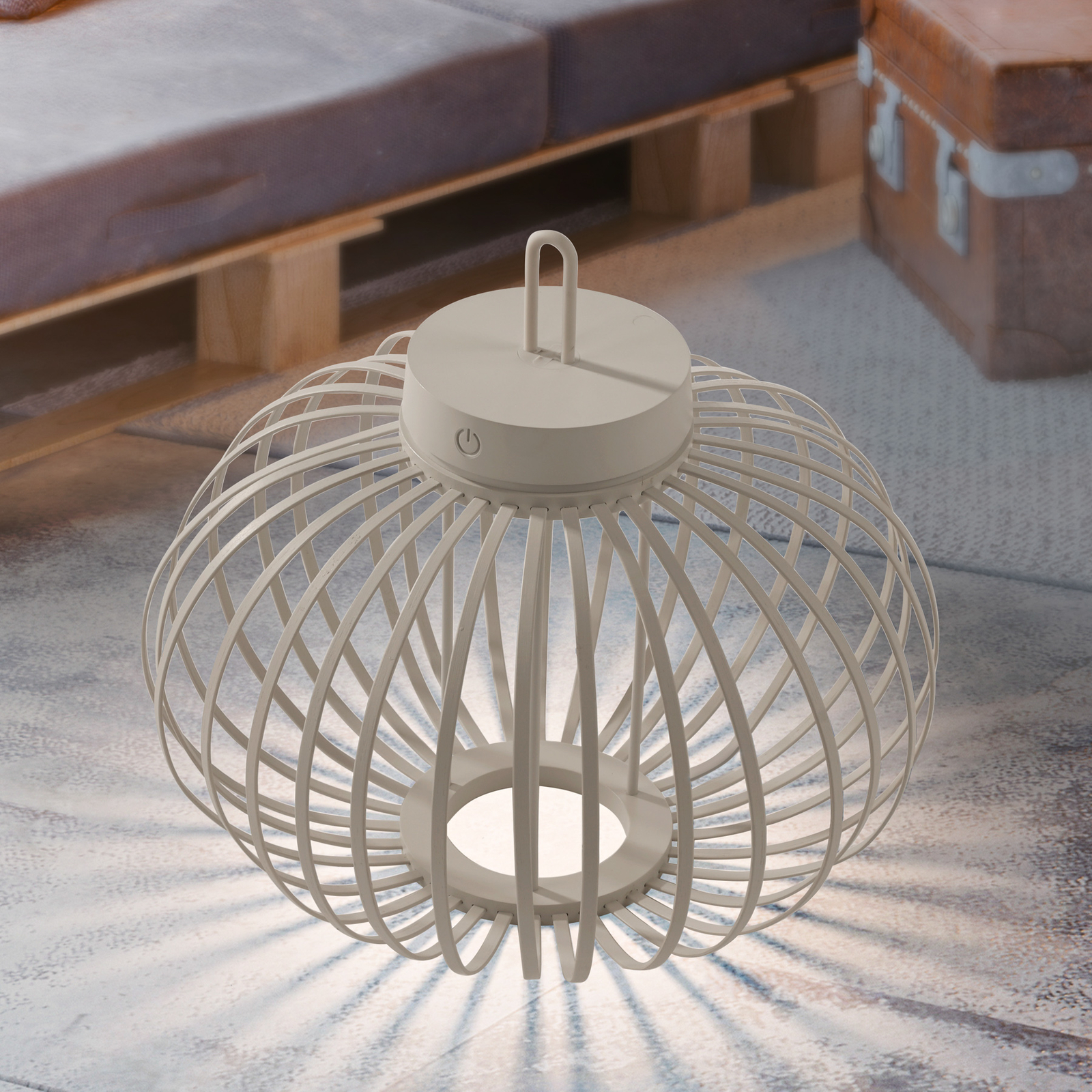 JUST LIGHT. Lampe de table LED rechargeable Akuba gris-beige 33cm bambou