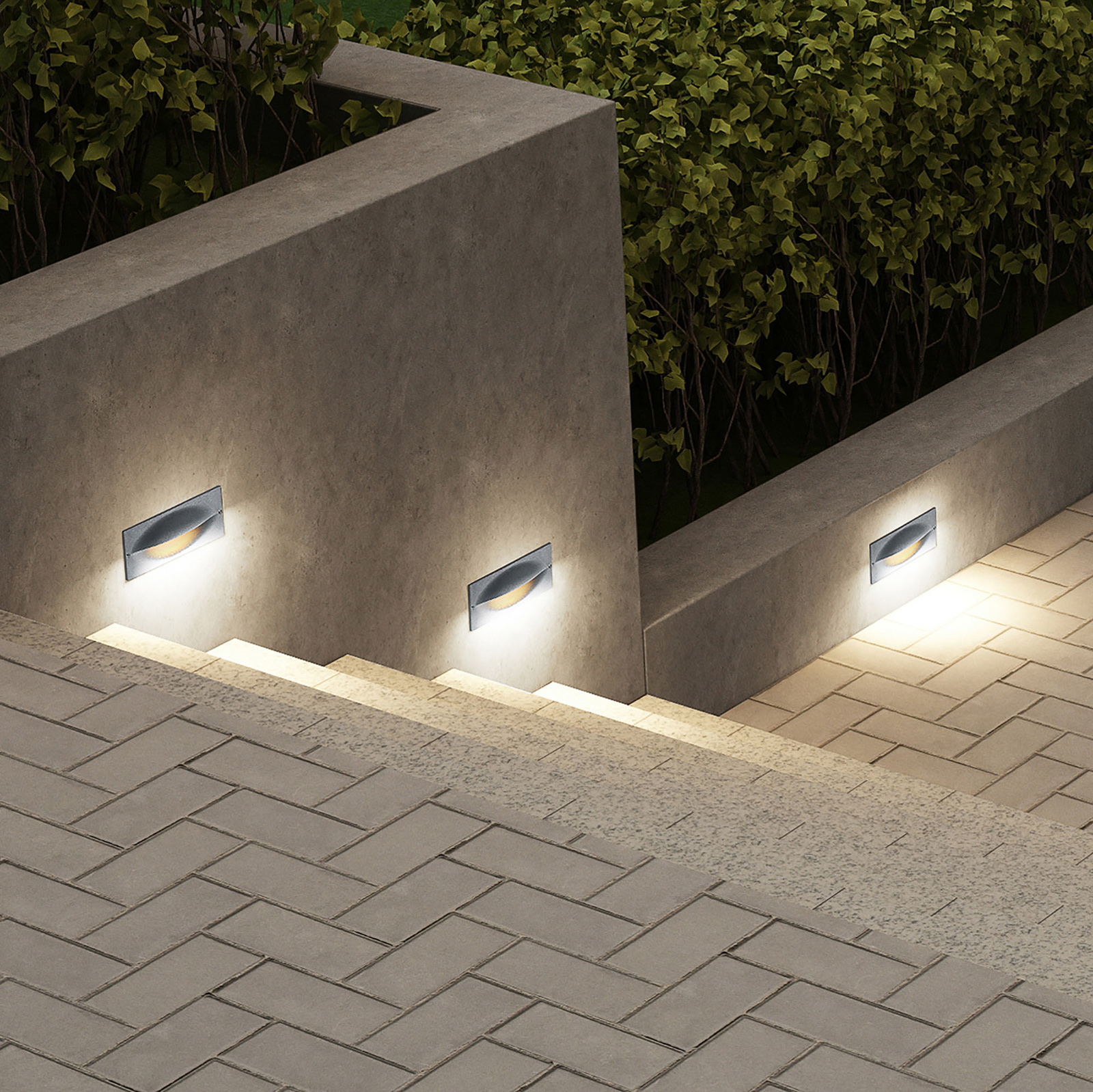 Lucande Zandro LED recessed wall light, outdoors, aluminium, polycarbonate, 11 W, energy efficiency: A+, W: 25 cm, H: 9.8 cm