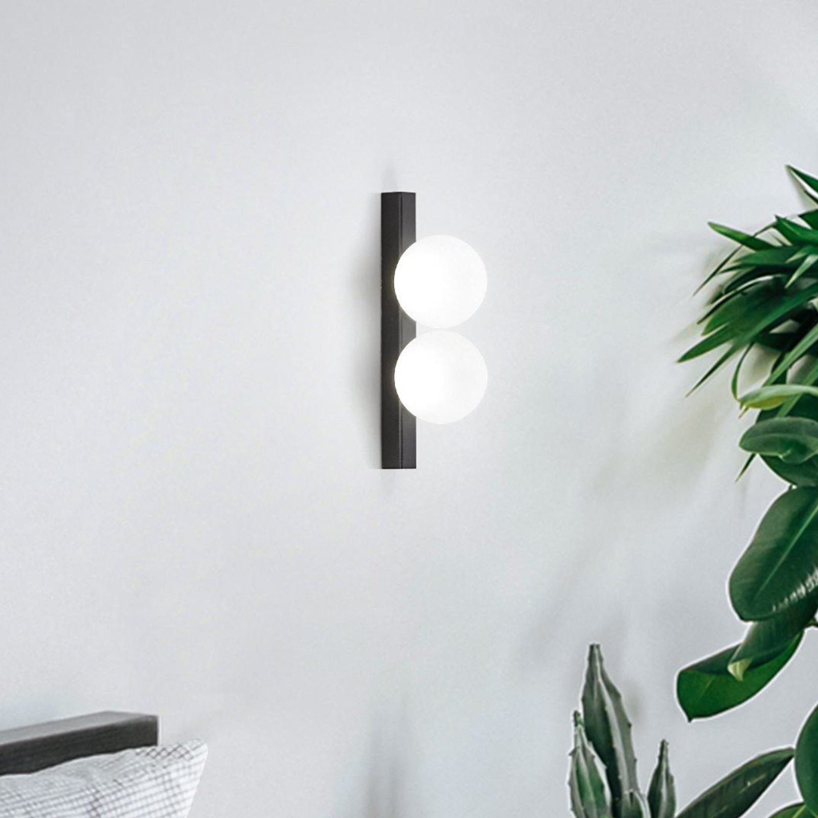 Ideal Lux LED φωτιστικό τοίχου Ping Pong μαύρο 2-φωτο γυαλί οπαλίνας