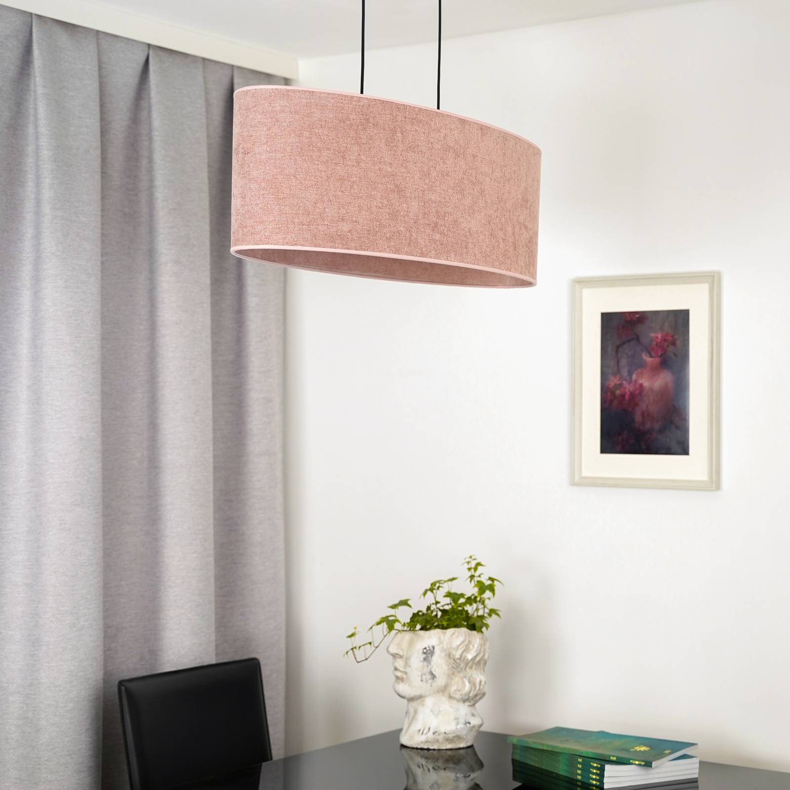 Závesná lampa Euluna Celine, ružová farba, šenilová látka, dĺžka 80 cm