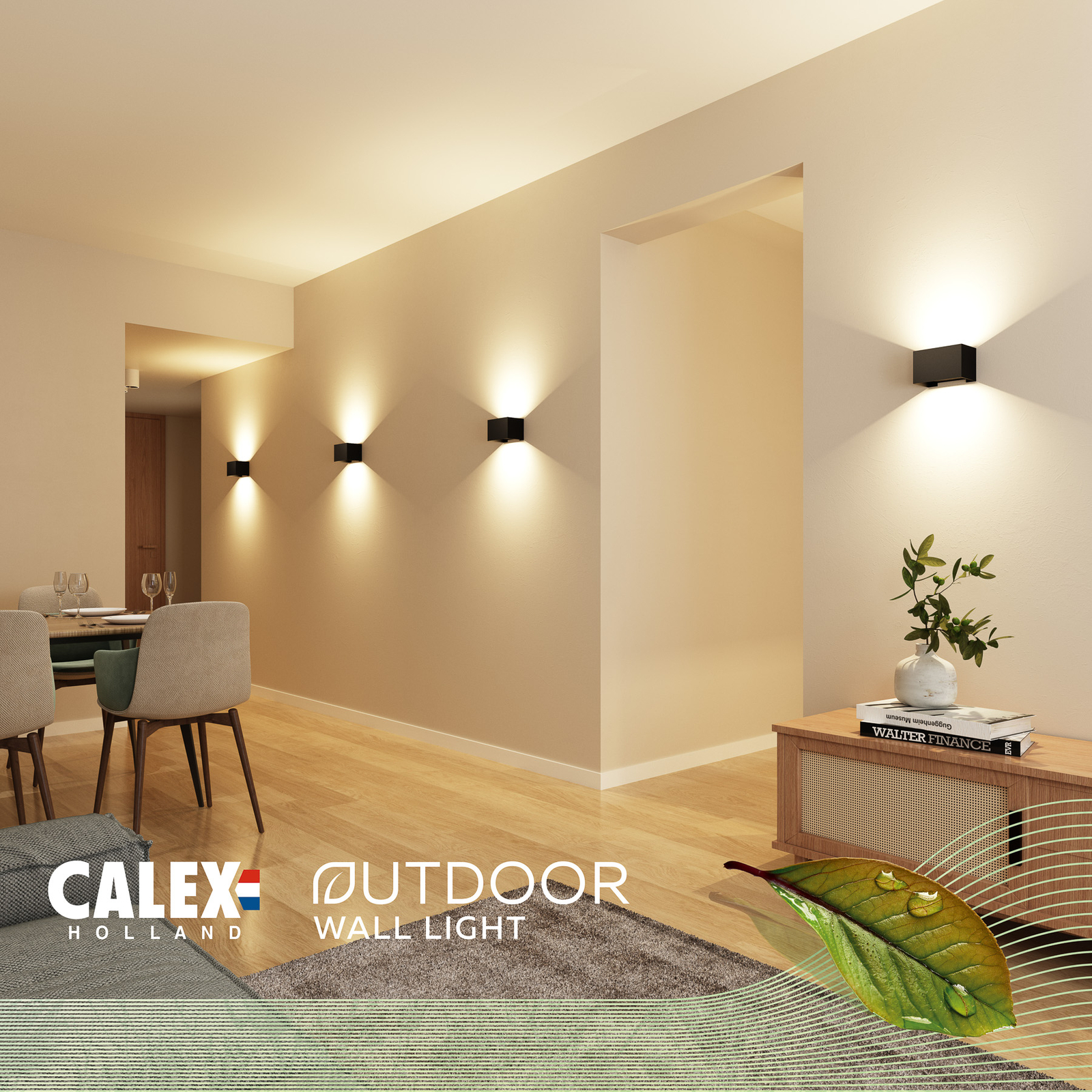 Calex outdoor wall light Rectangle up/down, height 10cm, black