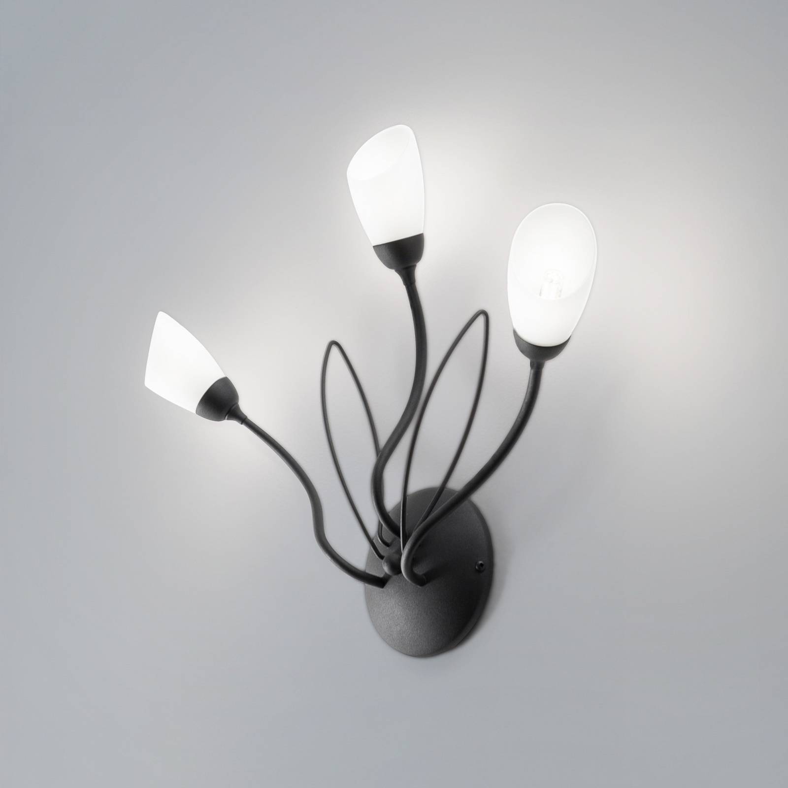 Wandleuchte Gloriosa, schwarz, Glas, 3-flammig günstig online kaufen