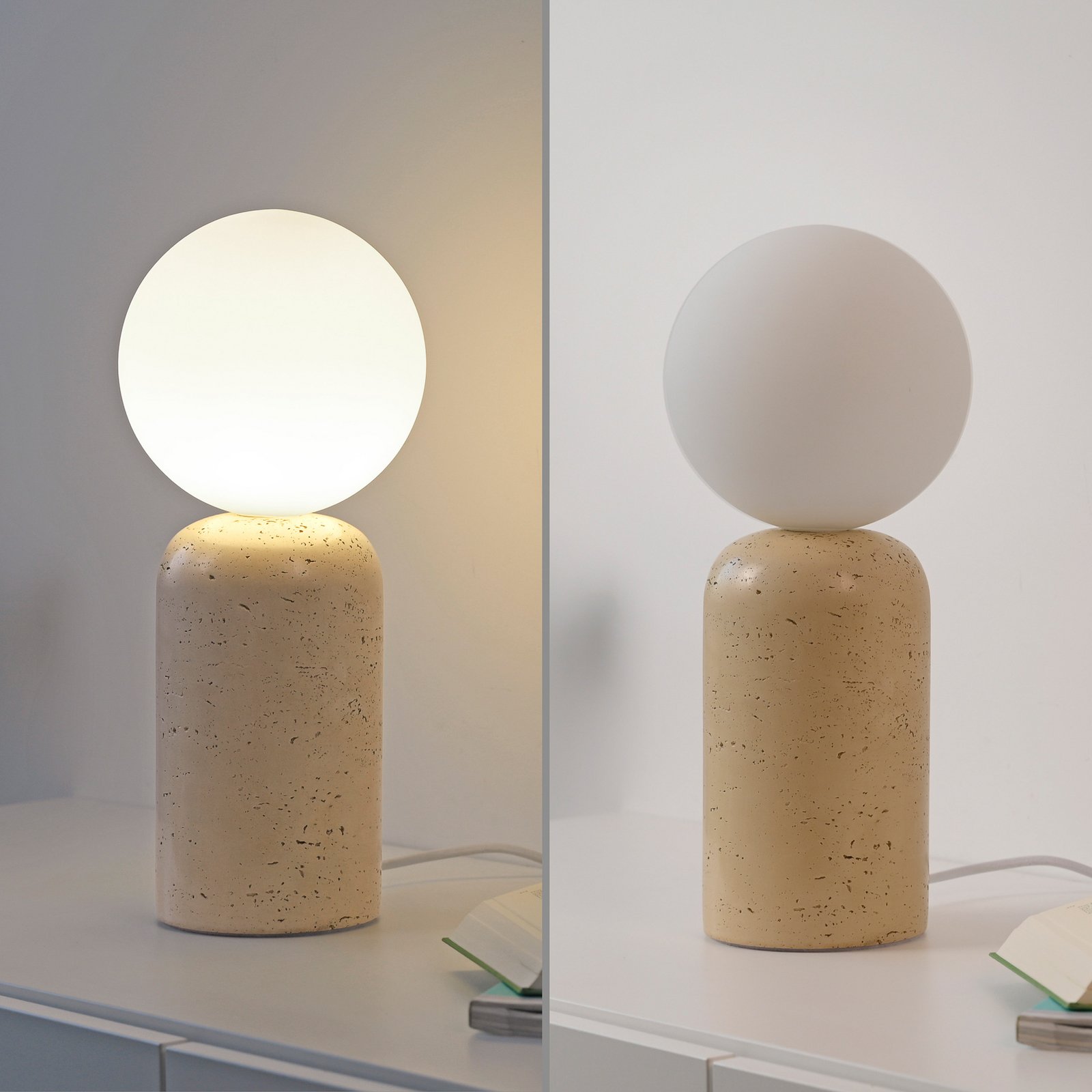 Schöner Wohnen galda lampa Traventa, smilškrāsas/balta, G9 Schöner Wohnen galda lampa Traventa, smilškrāsas/balta, G9