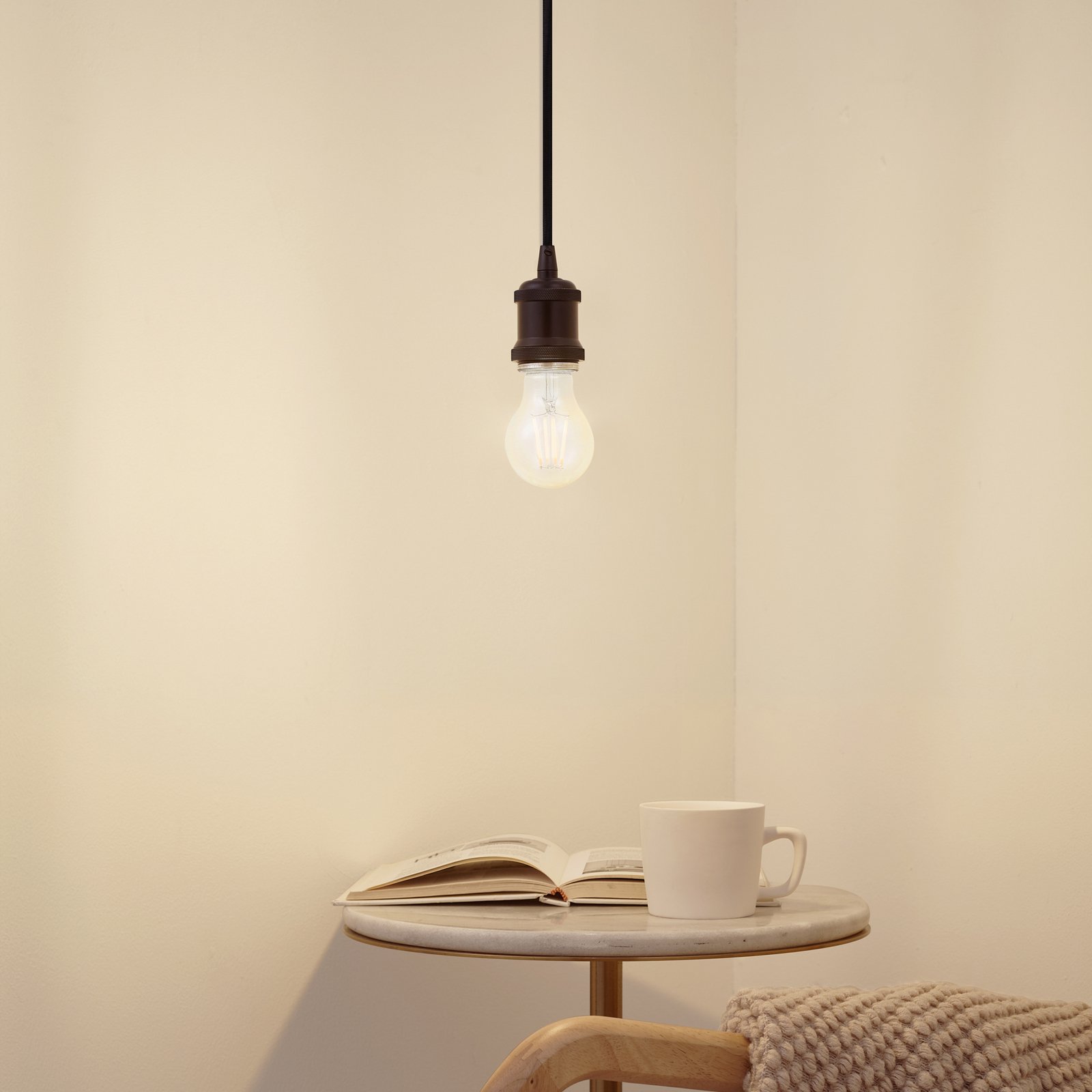 Lindby Hattie pendant light, black, Ø 5 cm, metal, E27