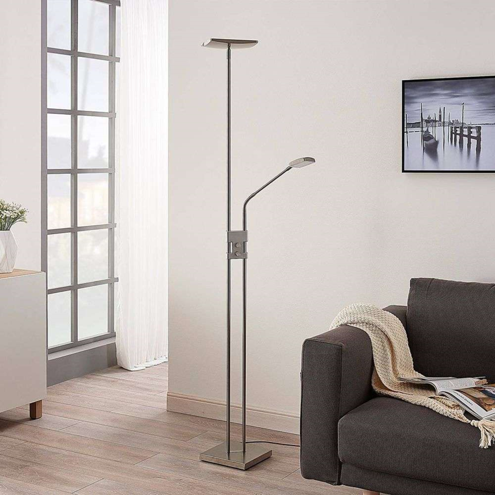 Jonne Floor Lamp Nickel - Lindby