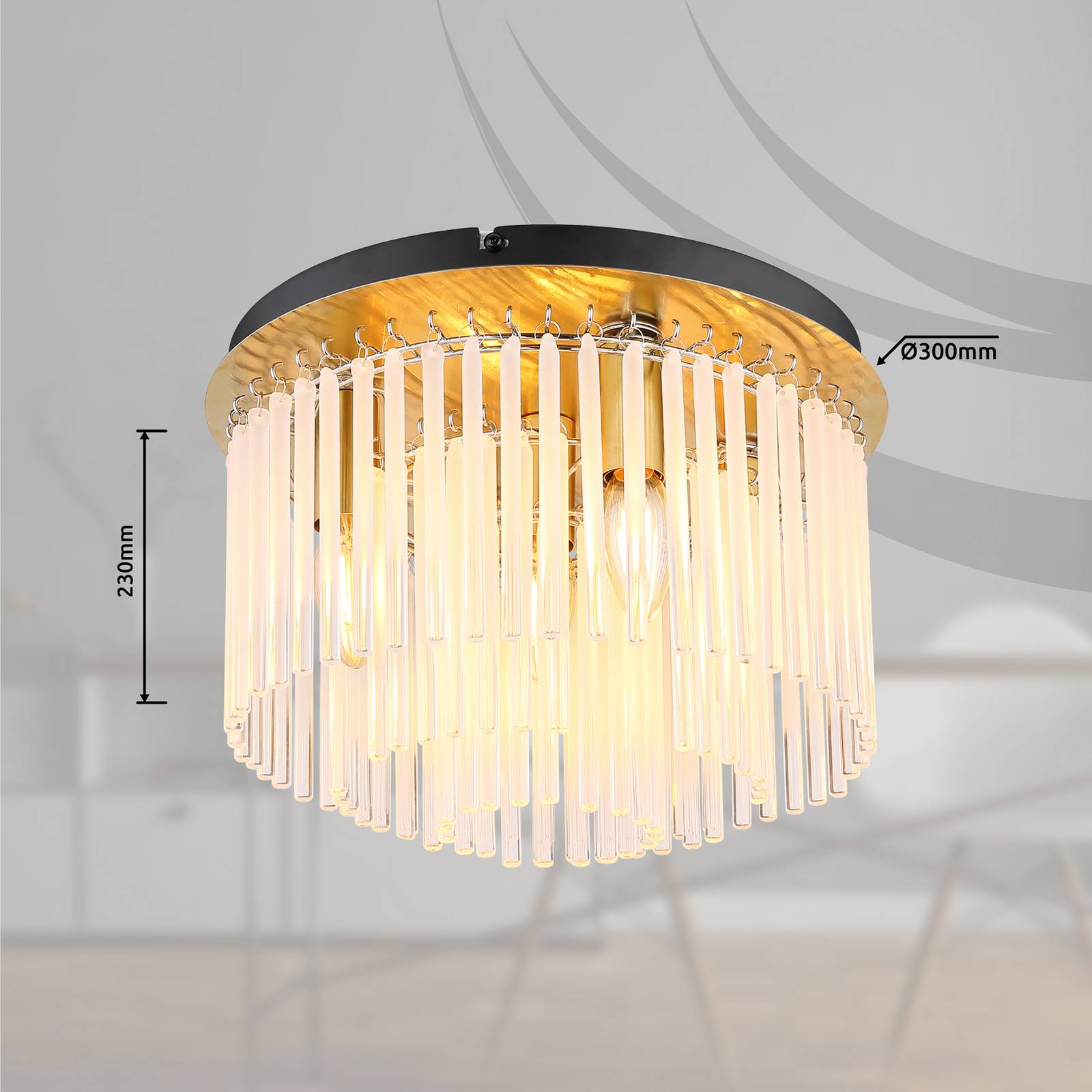 Deckenleuchte Gorley, goldfarben/opal, Ø 32 cm, Metall/Glas günstig online kaufen