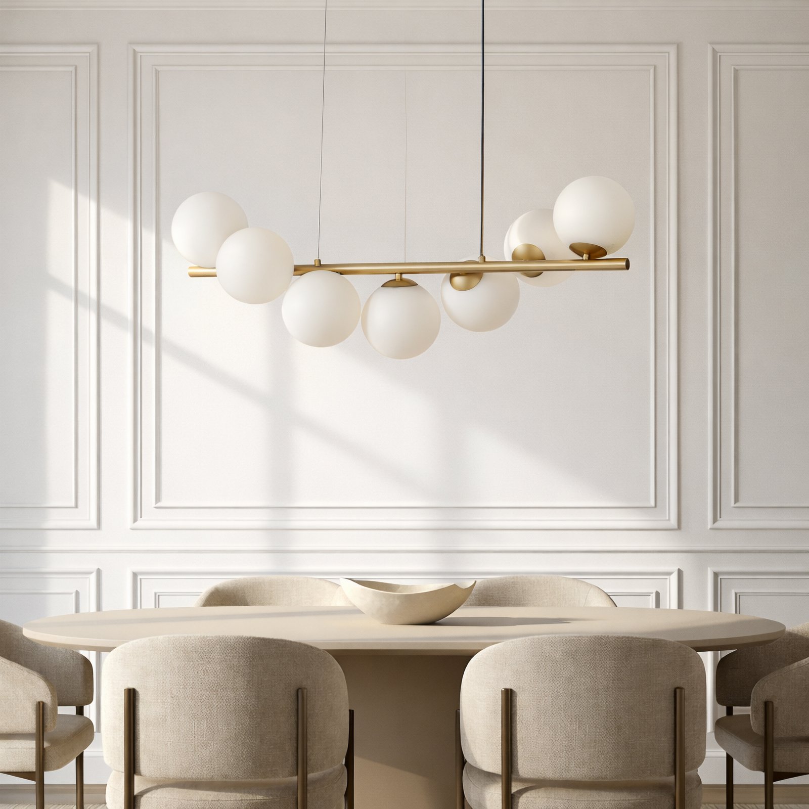 Lampa wisząca Lucande Isandro, 95 cm, złoty, biały, 7-punktowa, G9