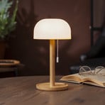 LED настолна лампа с акумулатор „Тара“, бяла/бамбук, 28 см, CCT