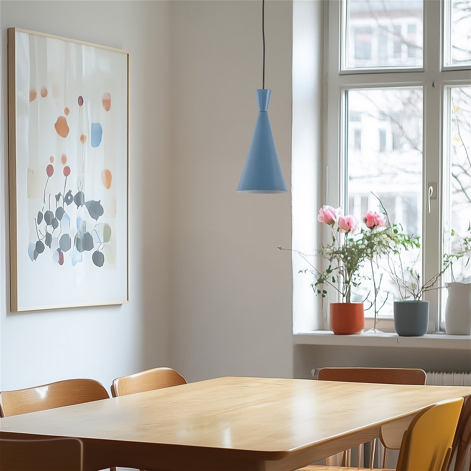 Závěsné světlo Tom, světle modré, kov, Ø 19 cm, E27