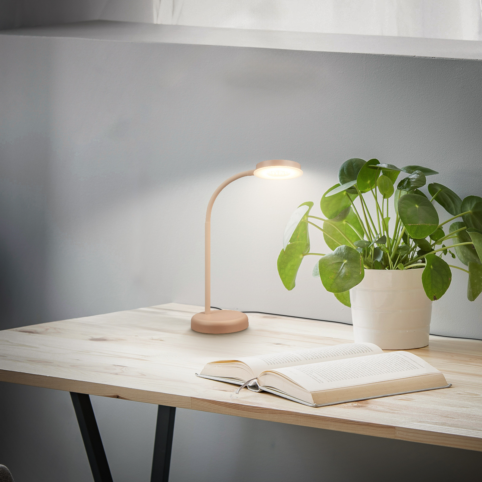 LED-bordlampe Megg, beige, metall, dimmer, 3000 K