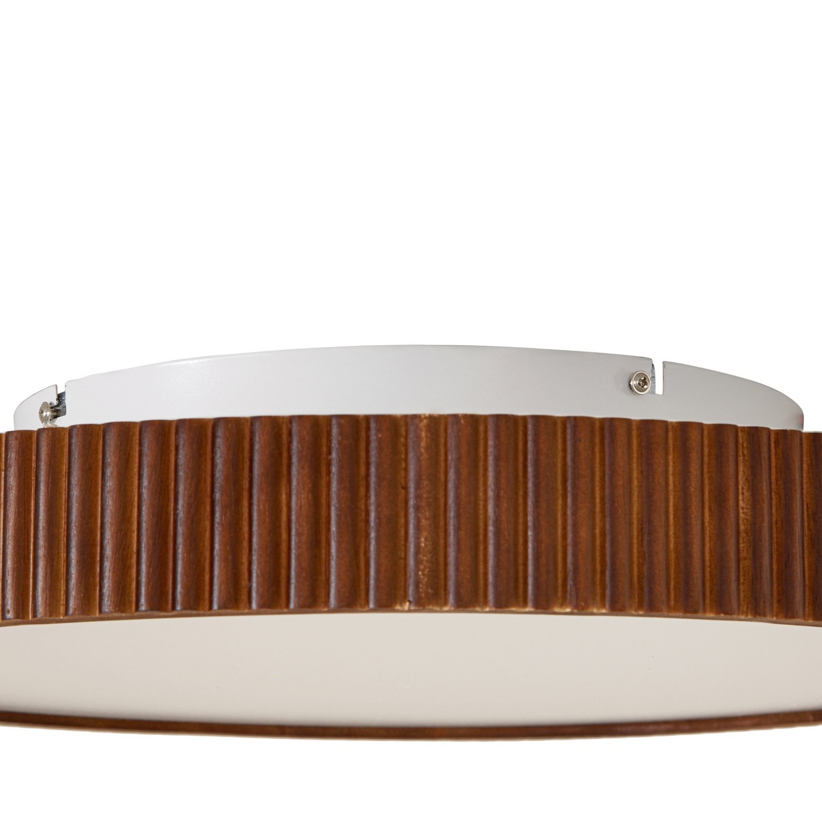 Lindby LED ceiling lamp Velua, white/dark wood, CCT, Ø 50 cm