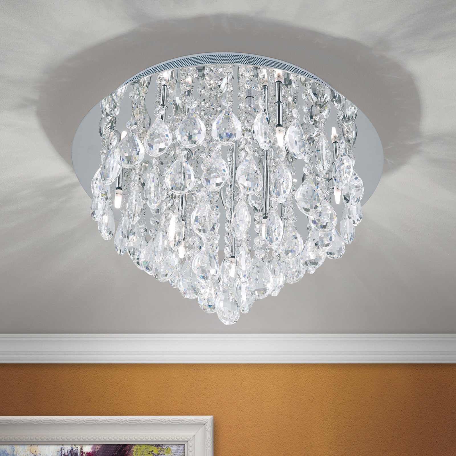 Celeste ceiling lamp with K9 crystals, Ø45cm chrome