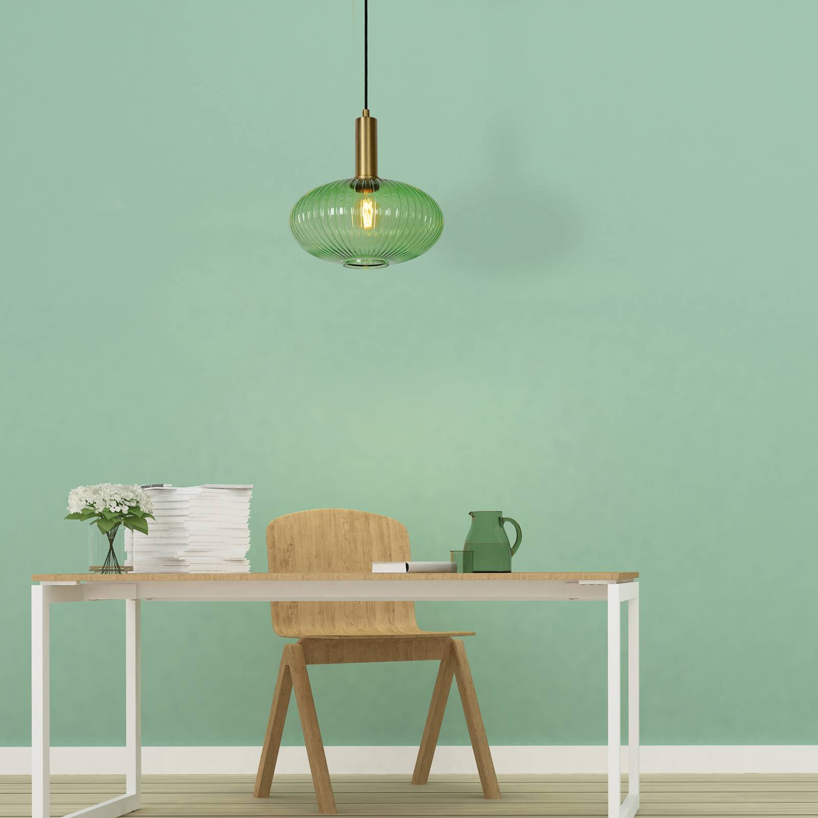 Lucide Maloto glas-hængelampe Ø 30 cm grøn