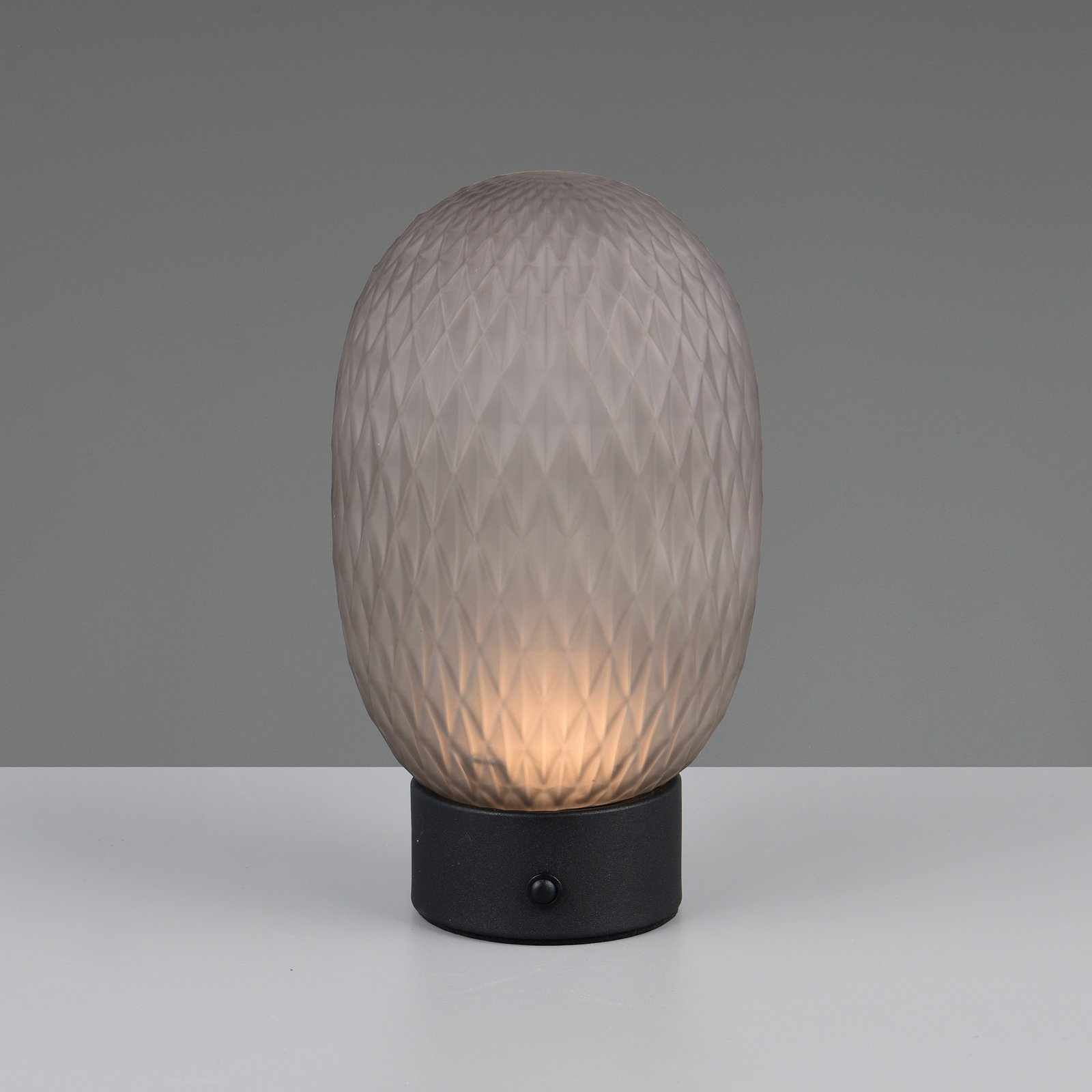 LED rechargeable table lamp Facette, smoky grey, USB, glass