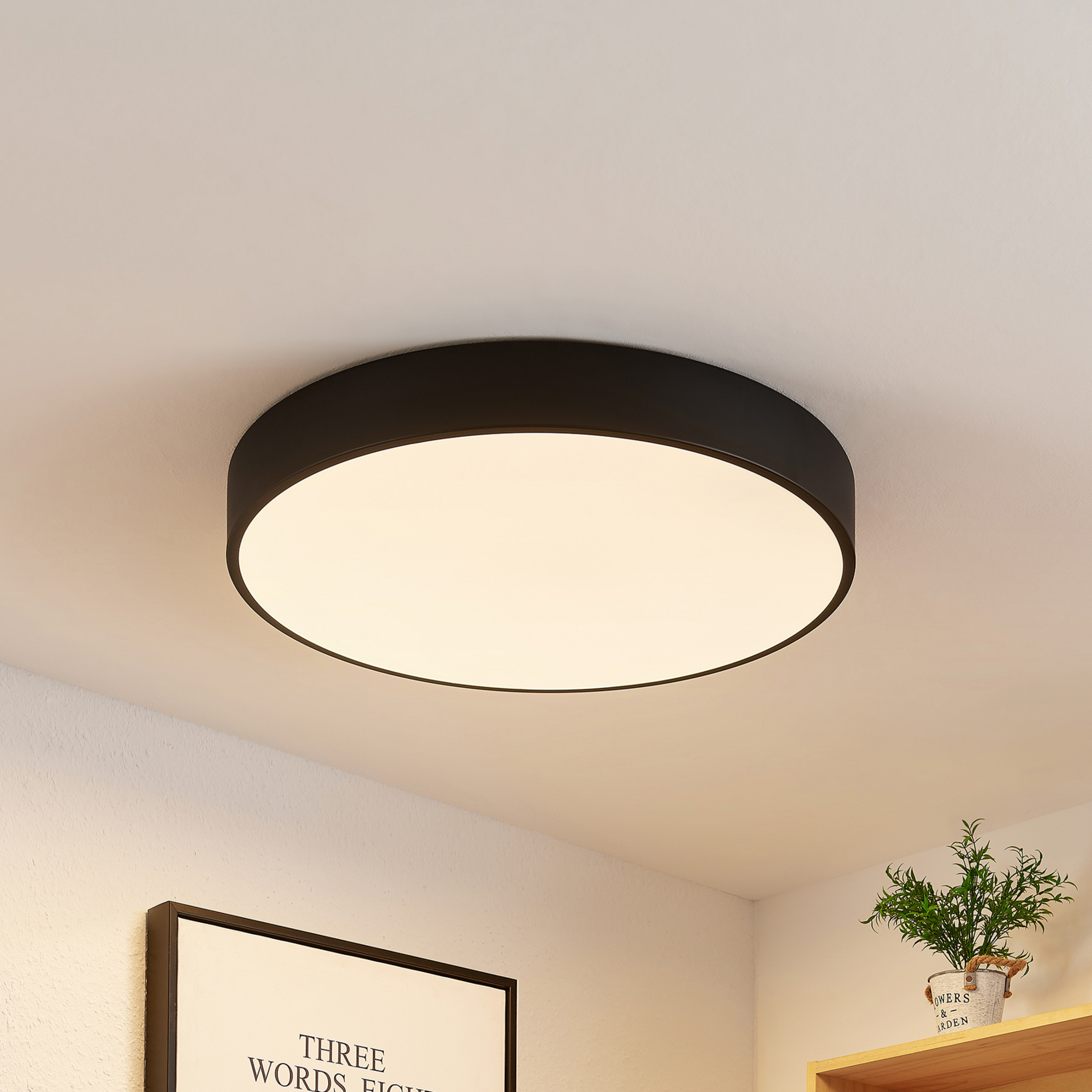 Lindby LED plafondlamp Simera, Ø 50cm, zwart, metaal