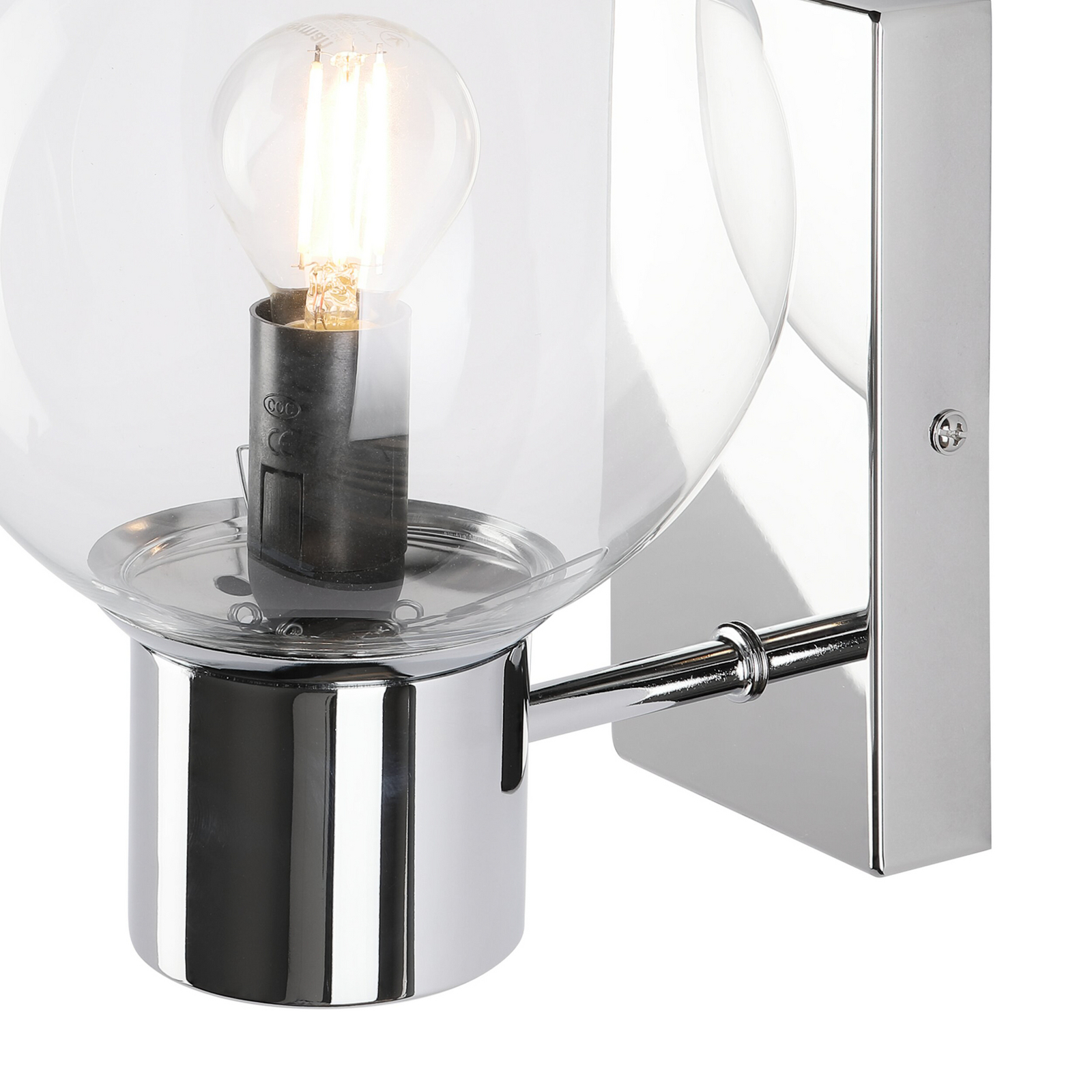 Sienas lampa Sferio, hroms/caurspīdīga, stikls, augstums 21 cm, E14 Sienas lampa Sferio, hroms/caurspīdīga, stikls, augstums 21 cm, E14