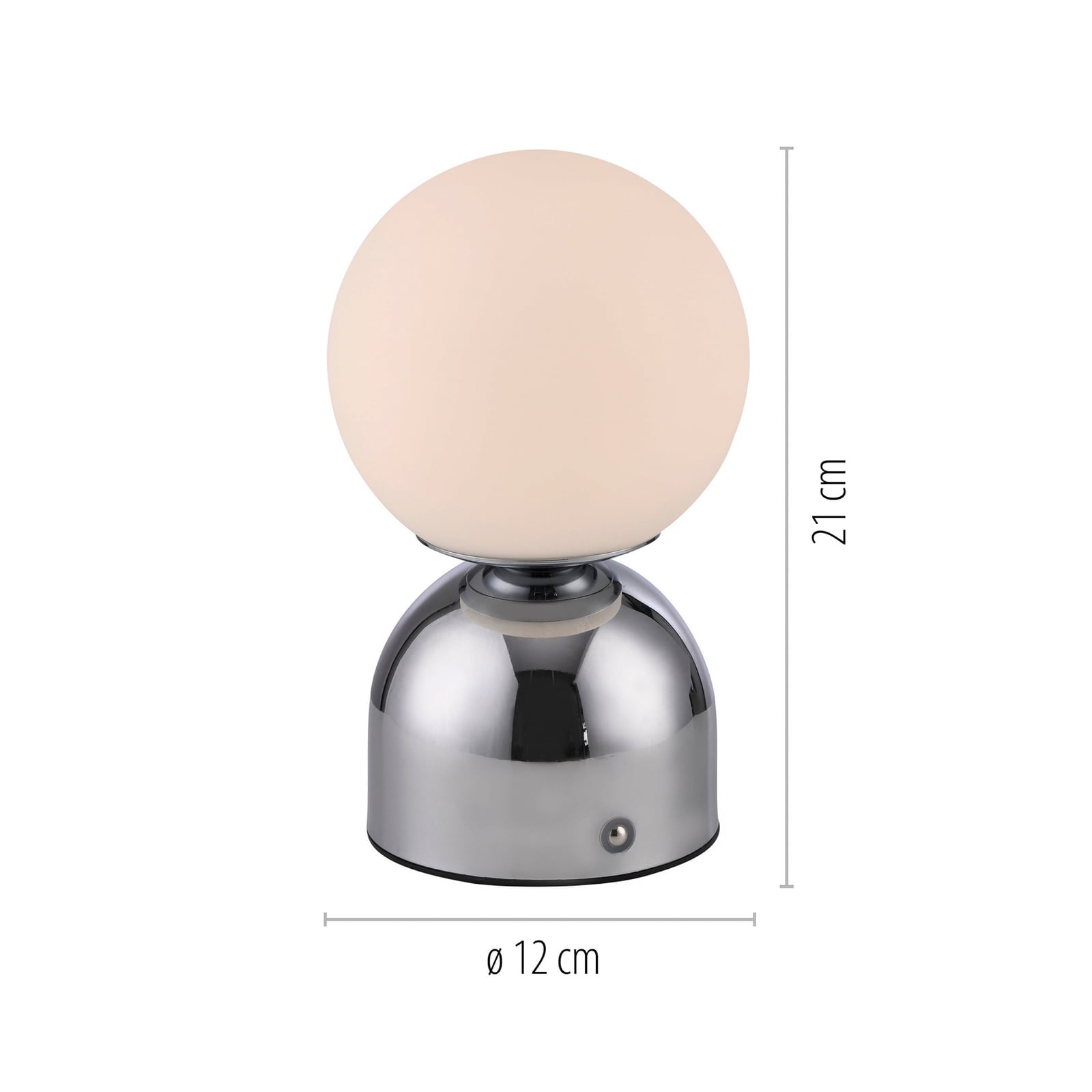 LED-akutoitel laualamp RUDI, kroom, kõrgus 20 cm, CCT, puutetundlik hämardus