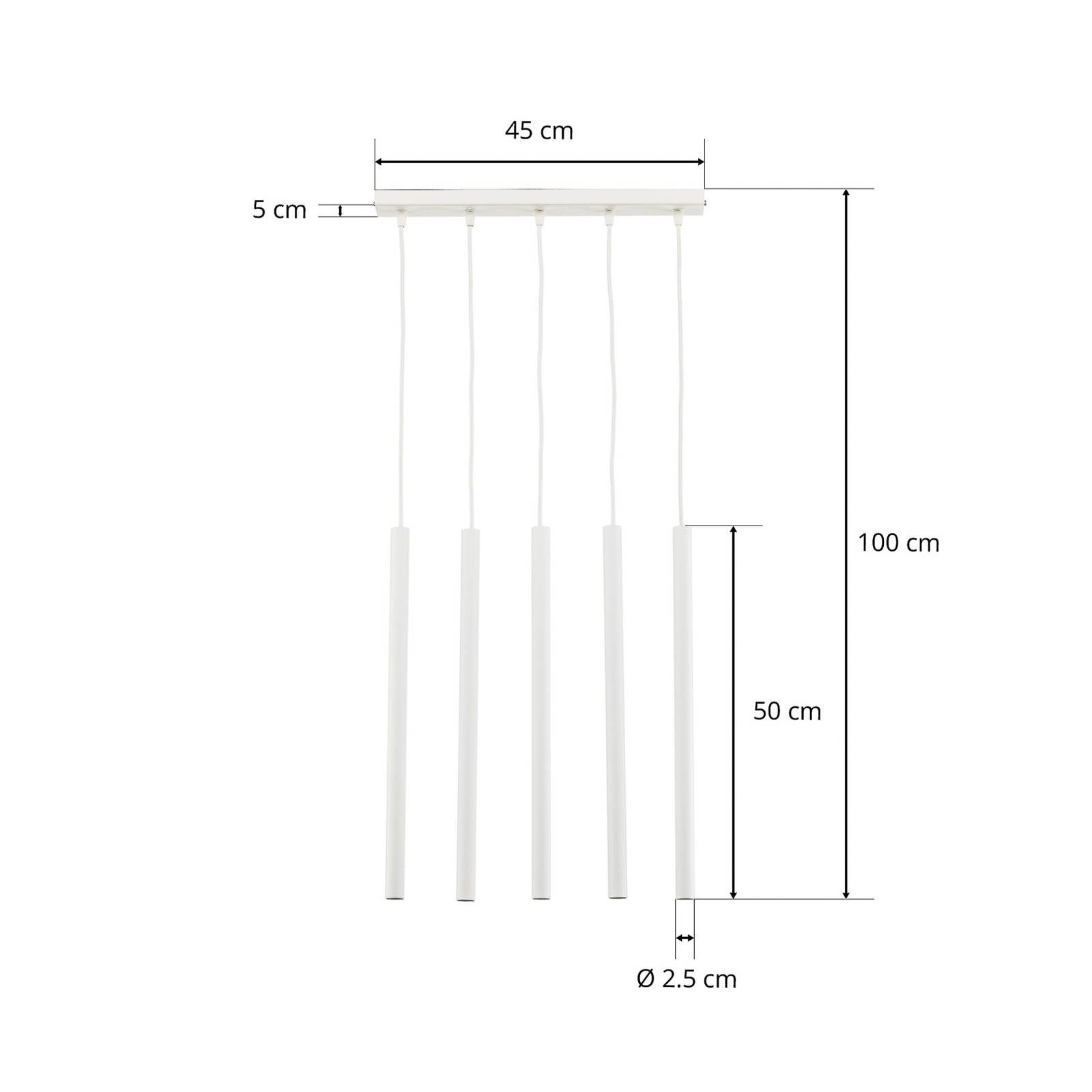 Thin hanglamp, wit, 5-lamps, linear