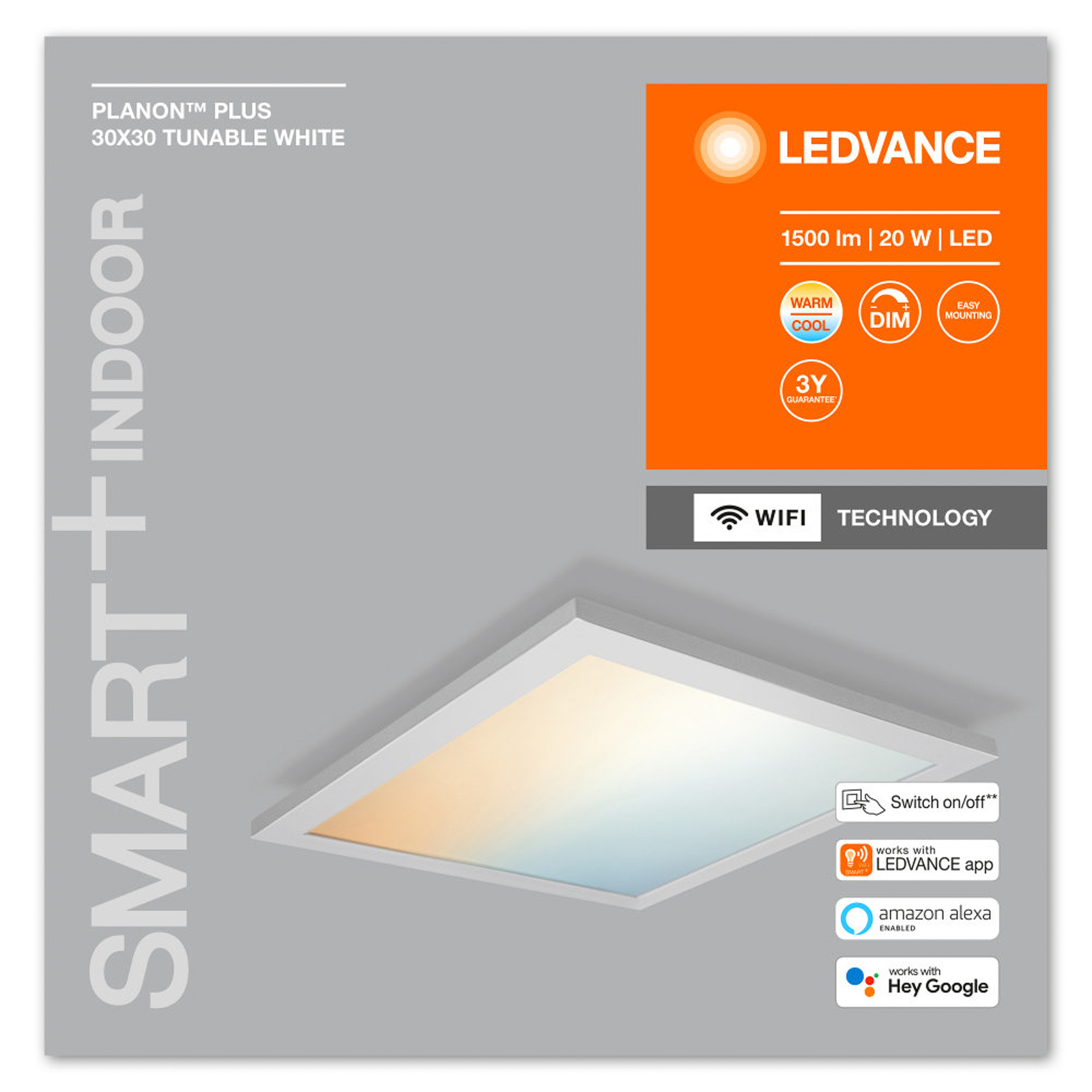 LEDVANCE SMART+ WiFi Planon Plus, CCT, 30 x 30 cm, 30 x 30 cm