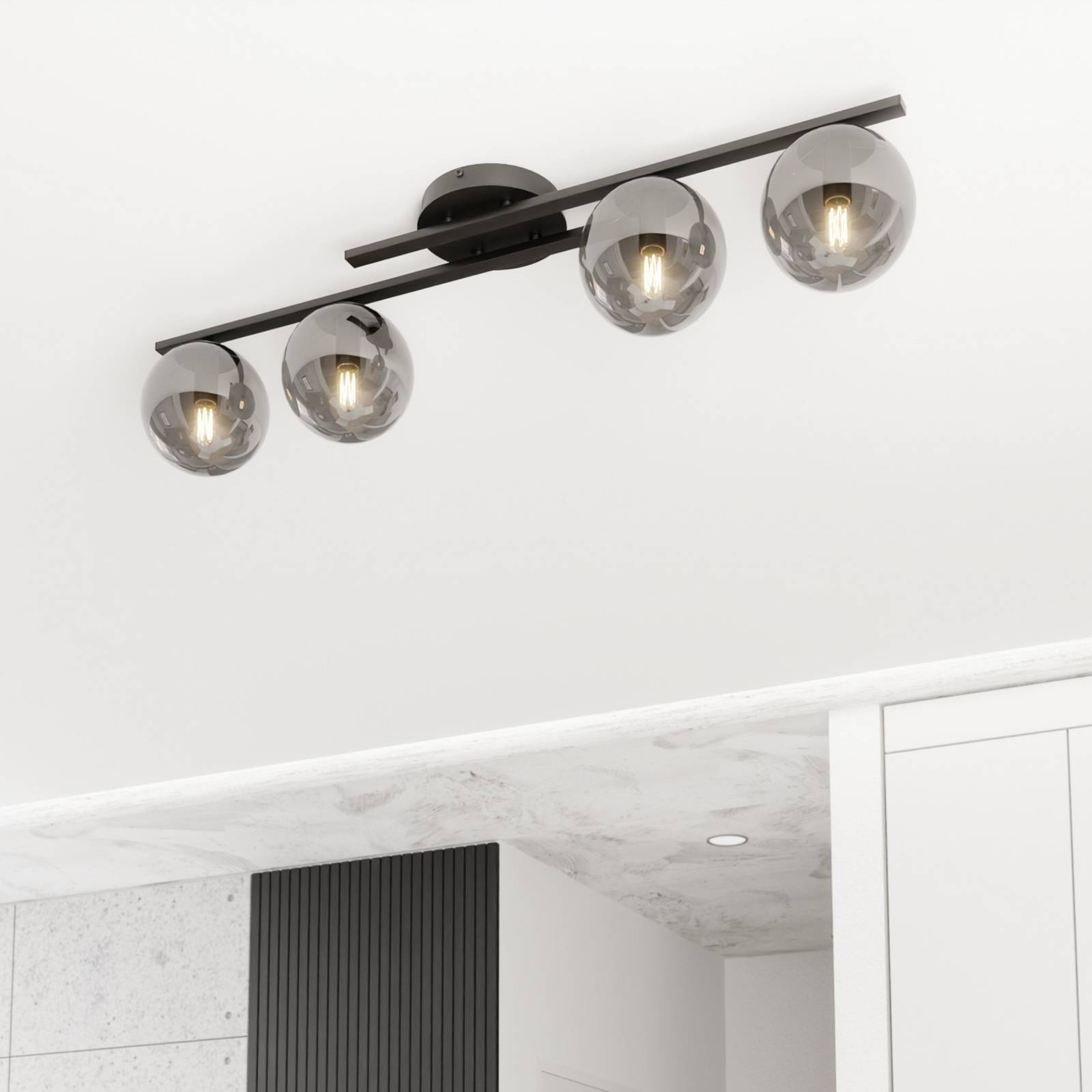 Lampa sufitowa Kairo, czarno-dymnoszara, metal, 4-punktowa.