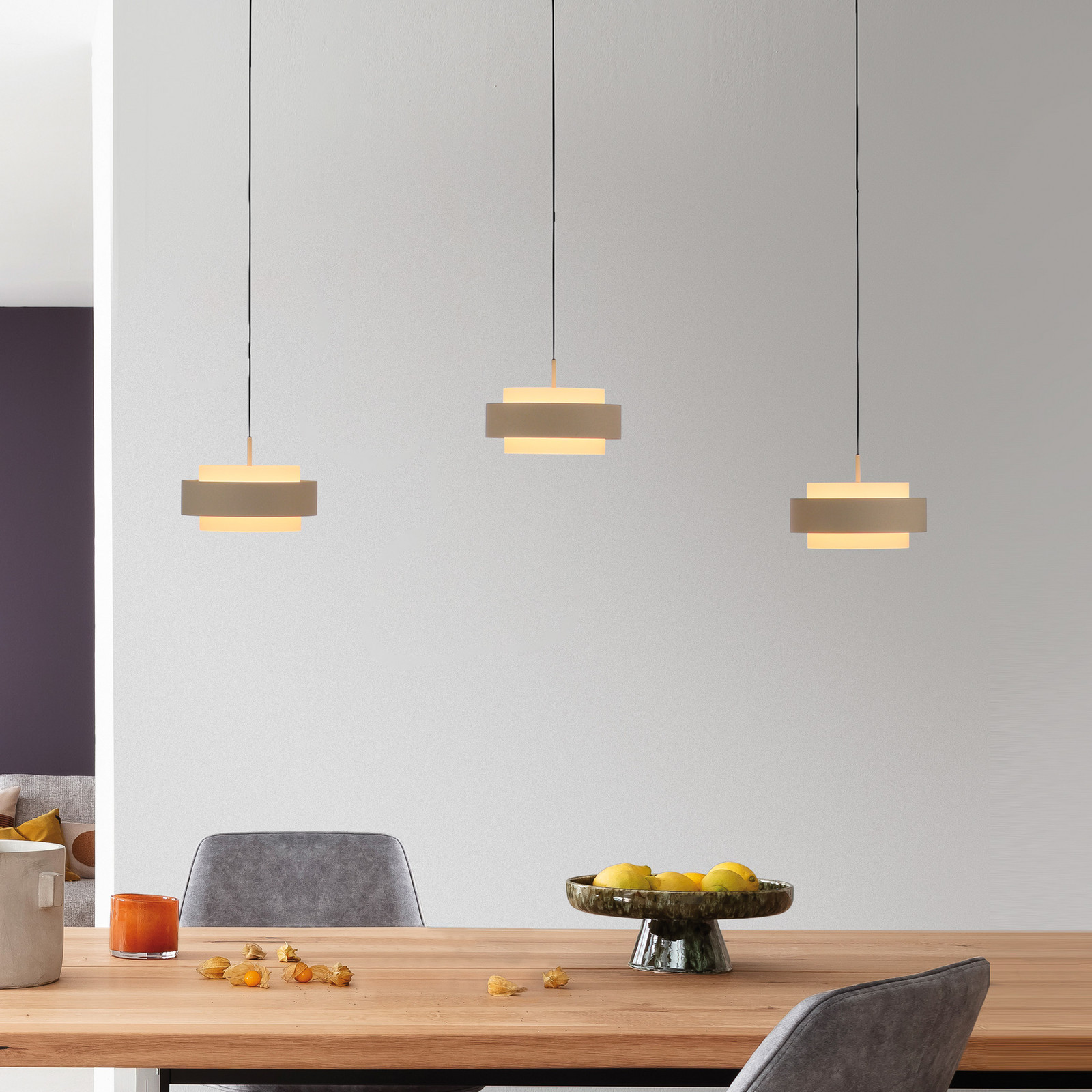Schöner Wohnen lampă suspendată LED Elmo Sandbrise 3 becuri 3000 K - Camera de zi / sufragerie - Modern - briză de nisip - Metal