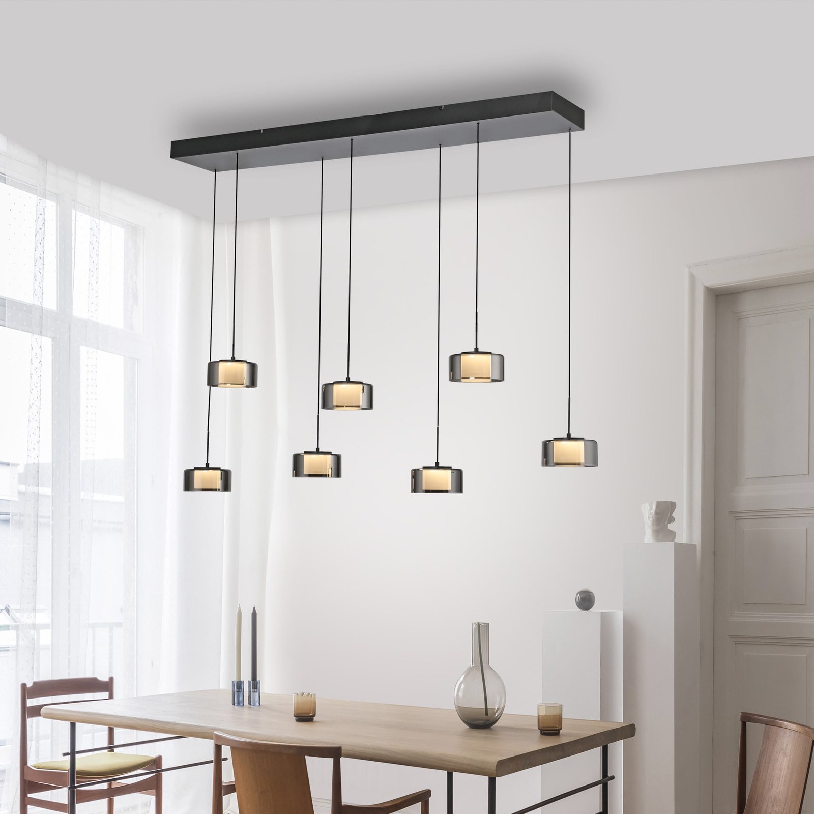 Paul Neuhaus LED piekaramā lampa Rika, 135 cm, stikls, aptumšojama