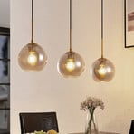 Lindby pendant light Hiwana, smoke grey, glass, 3-bulb