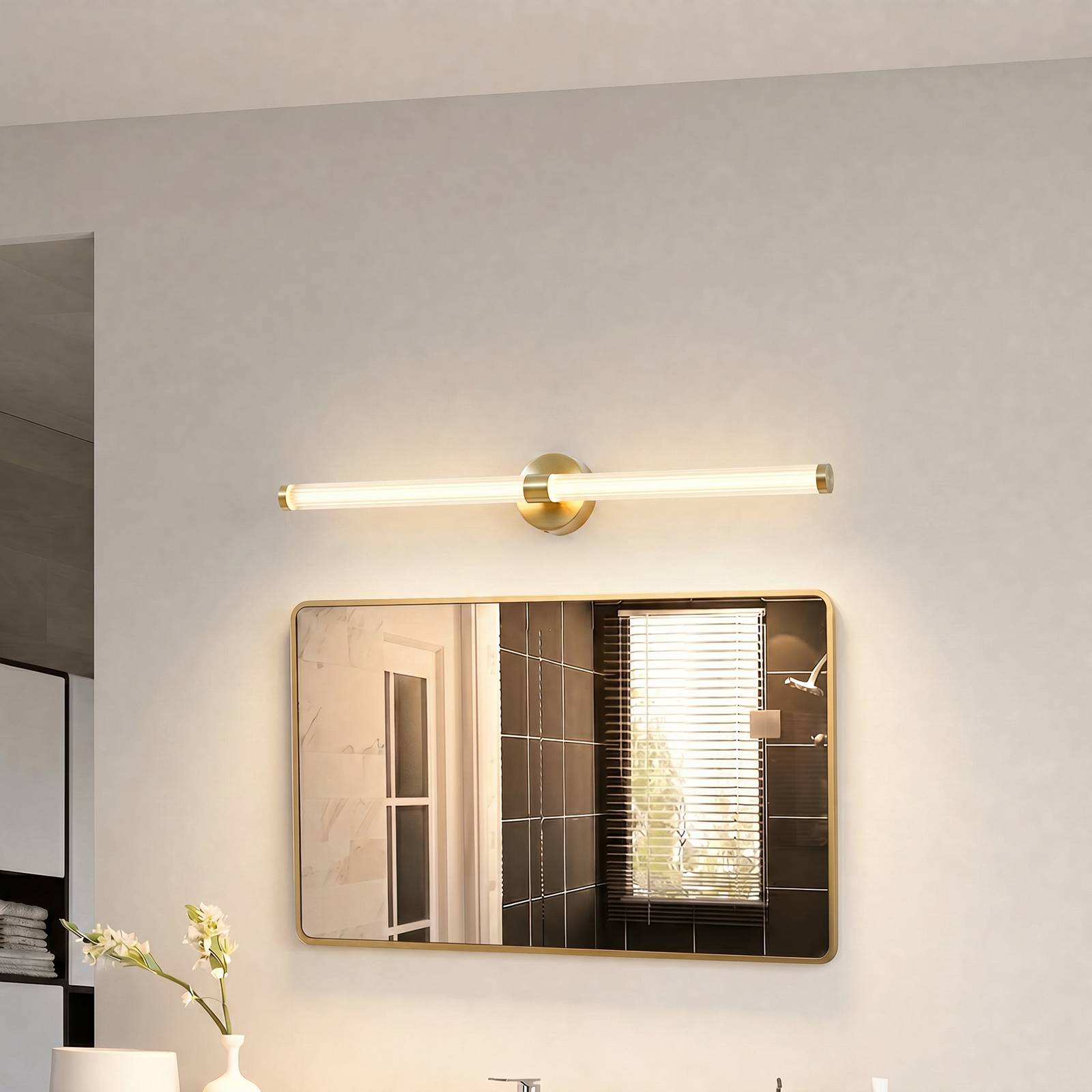Lucande LED wandlamp Melisa, goud, 90 cm, CCT, IP44