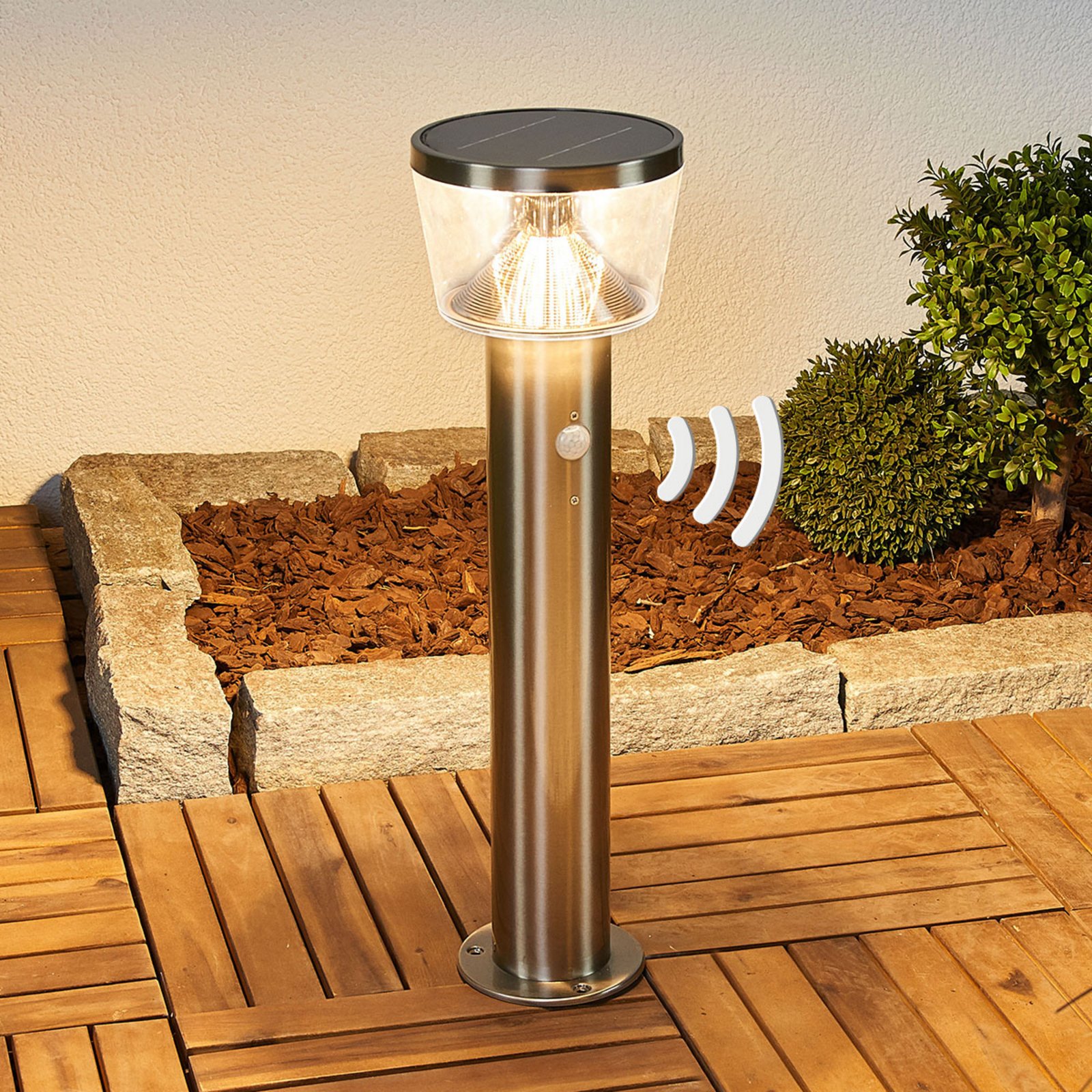 Antje LED Solarzelle Gartenleuchte w/Sensor Stainless Steel - Lindby