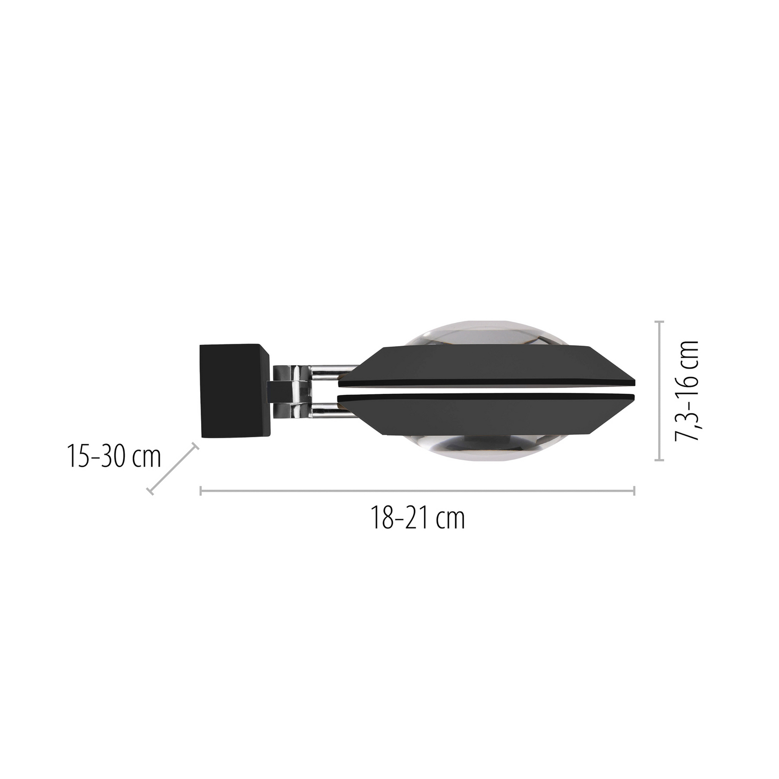 Aplică LED PURE Oculis, negru, 30 cm fier/sticlă, 2 becuri