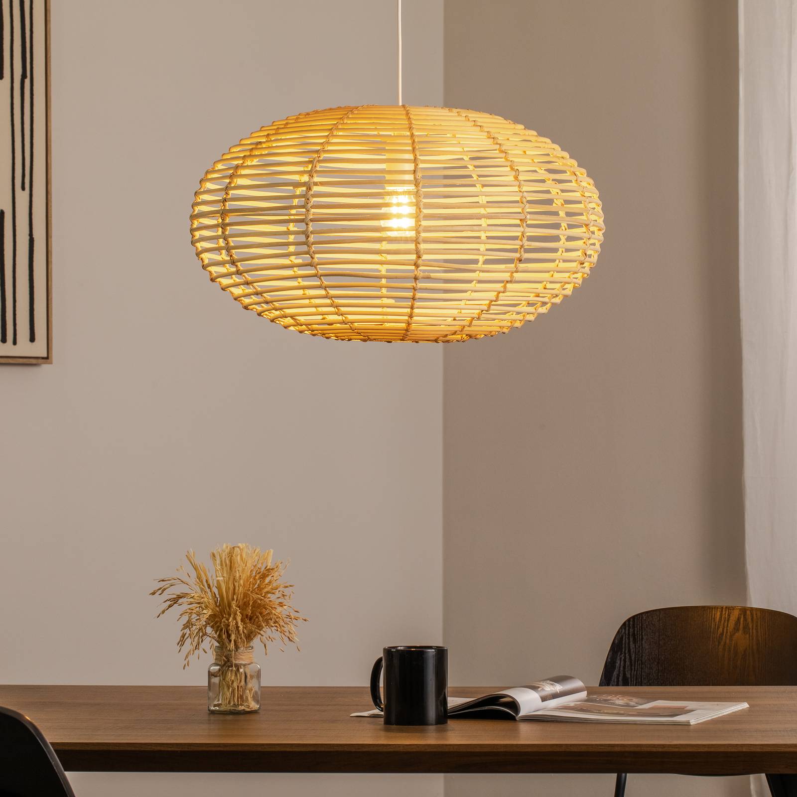 Hängeleuchte RATTAN, Ø 60 cm, naturbraun, Rattan, E27 günstig online kaufen