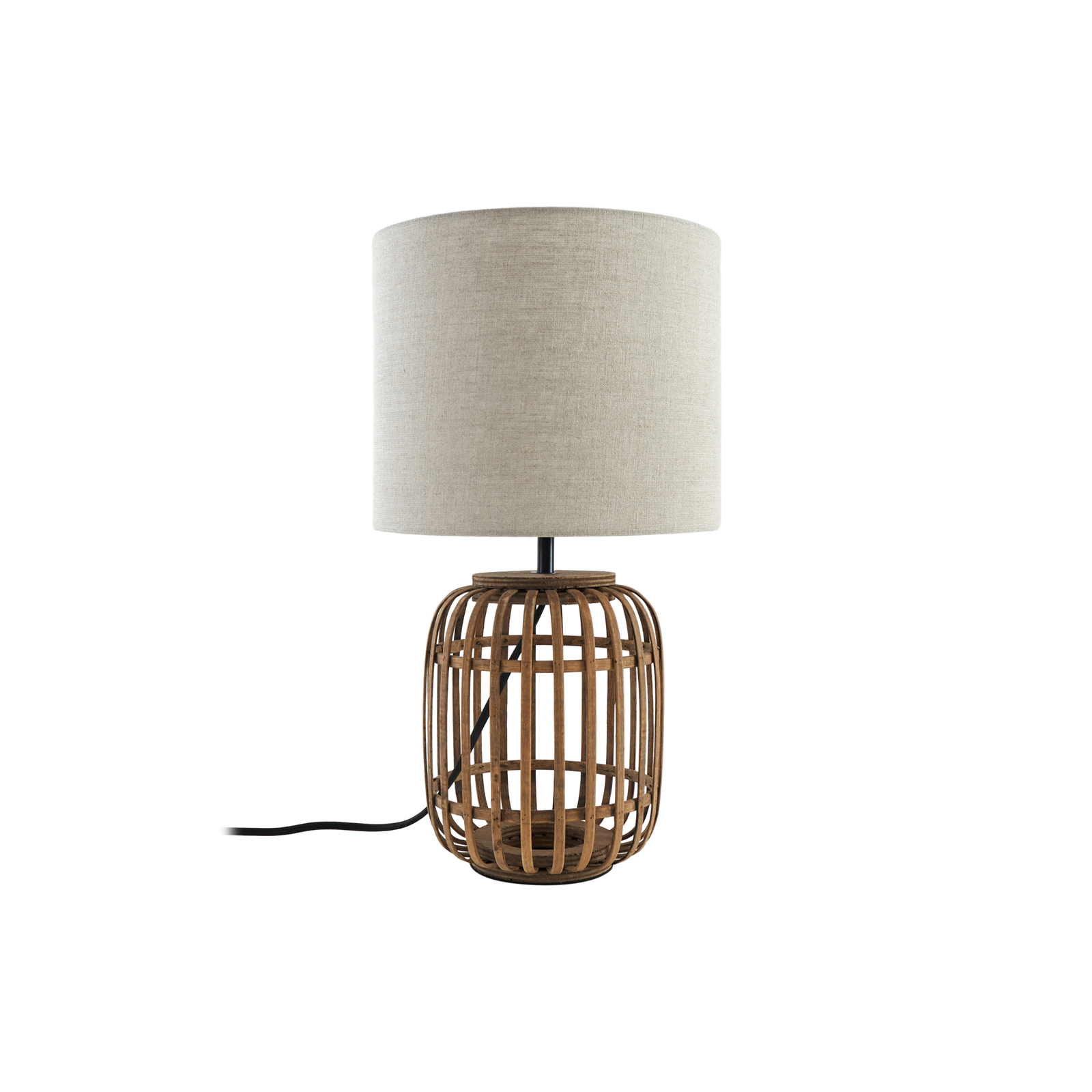 Lindby tafellamp Marzanna, grijs, bamboe, 42,5 cm, E27