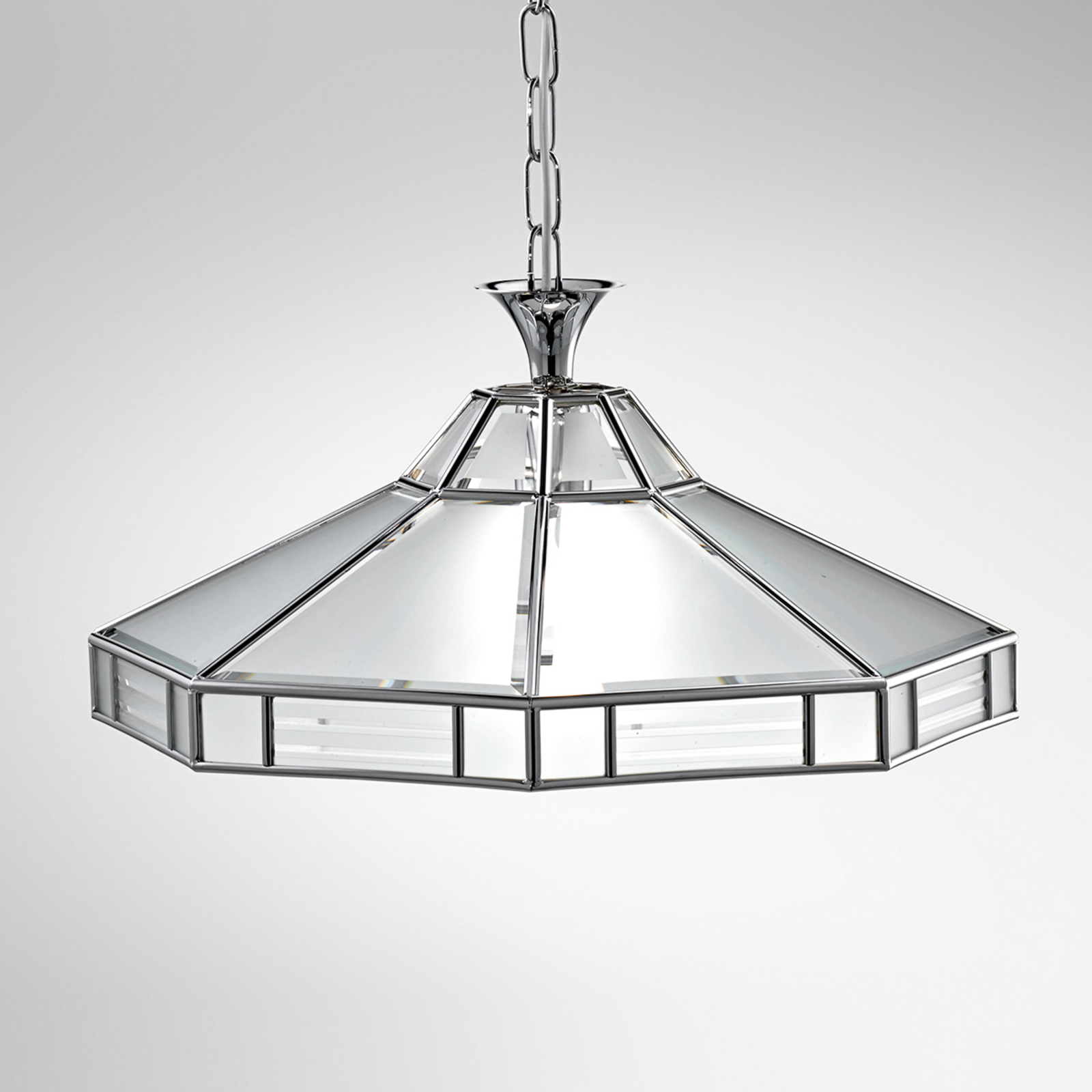 Cremasco Giana octagonal hanging light, chrome, for Living / Dining Room, metal, glass, E27, 60 W, energy efficiency: A++, H: 24 cm