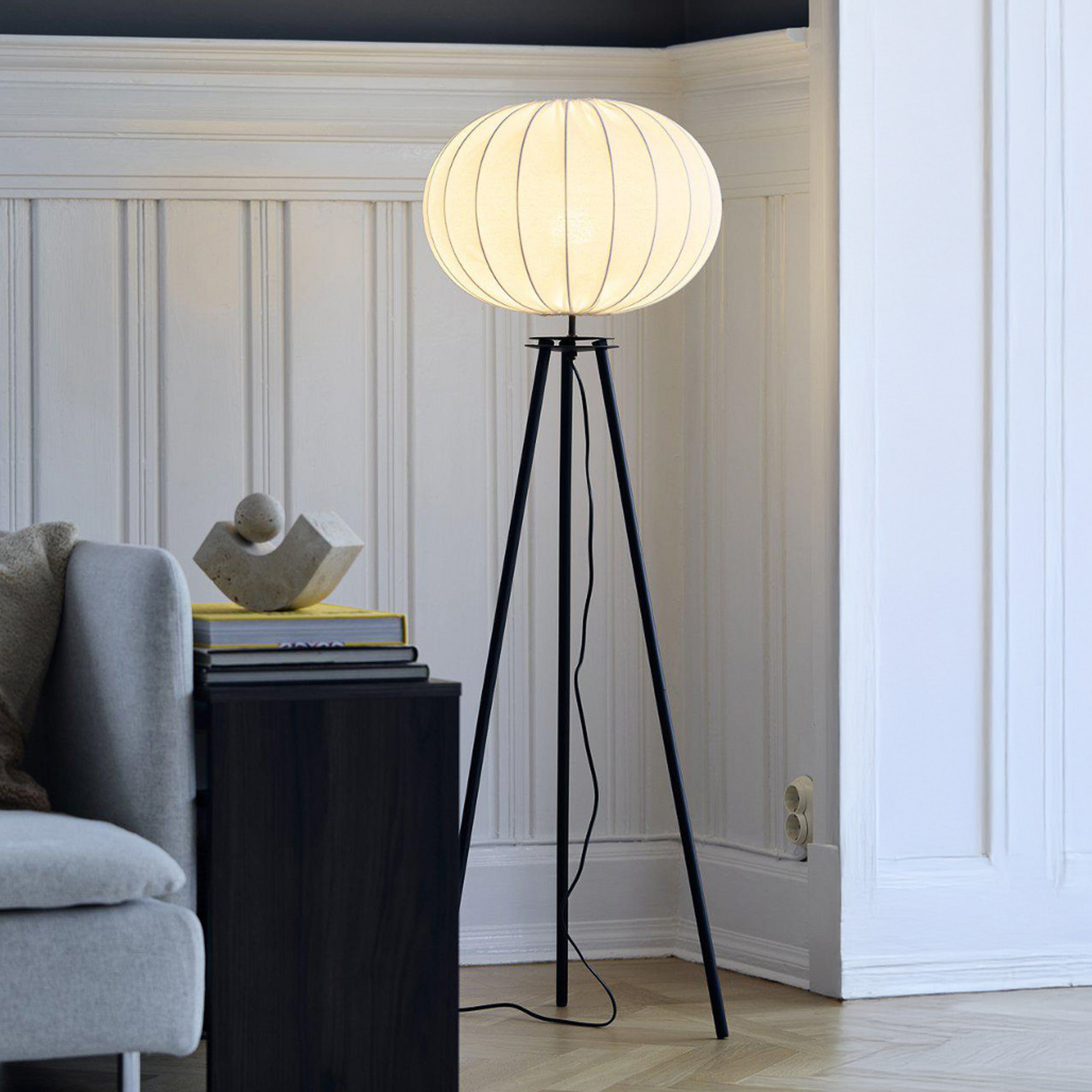 PR Home Lampe sur pied Base, noir, hauteur 125 cm, textile