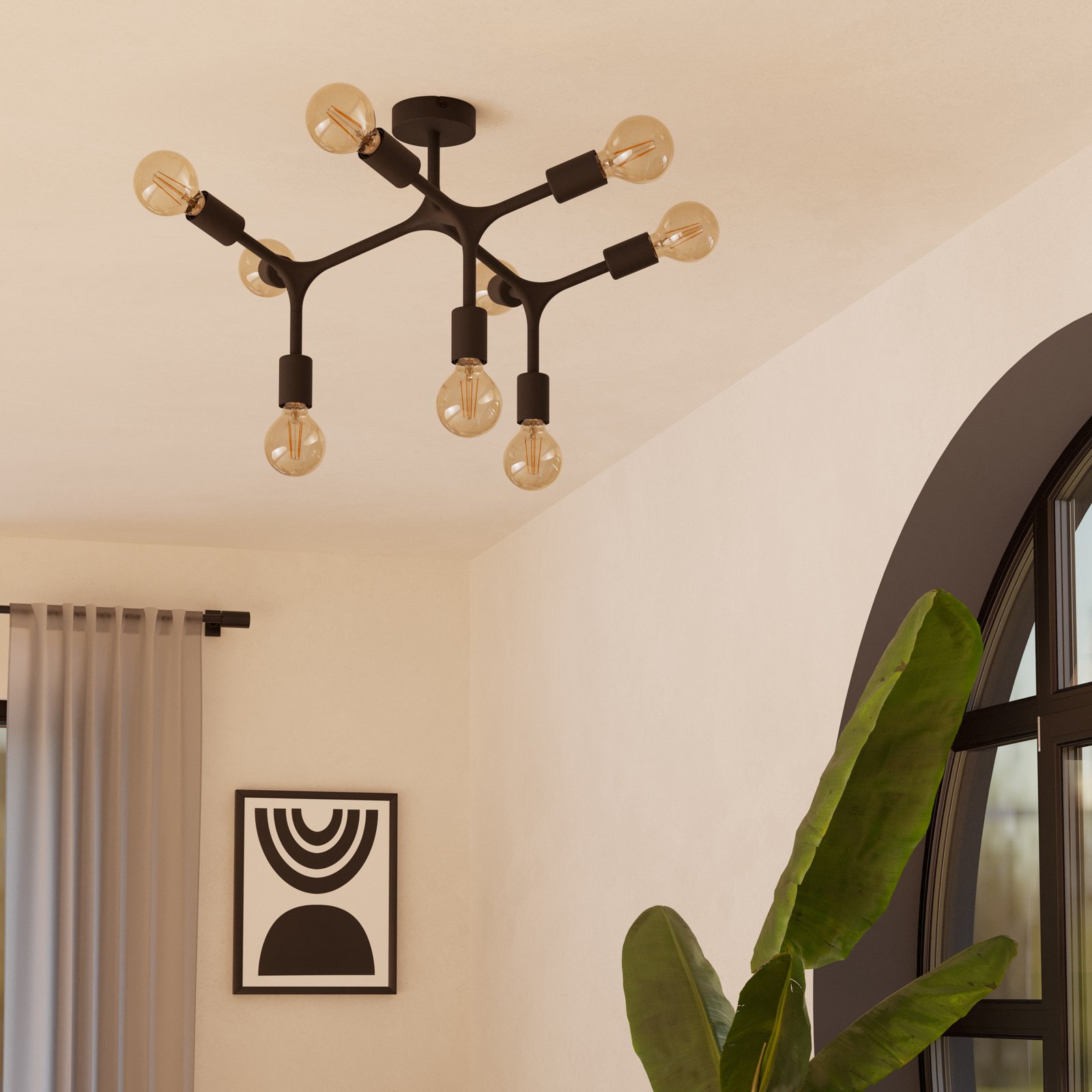 Plafondlamp Bocadella 1 in zwart, 9-lamps