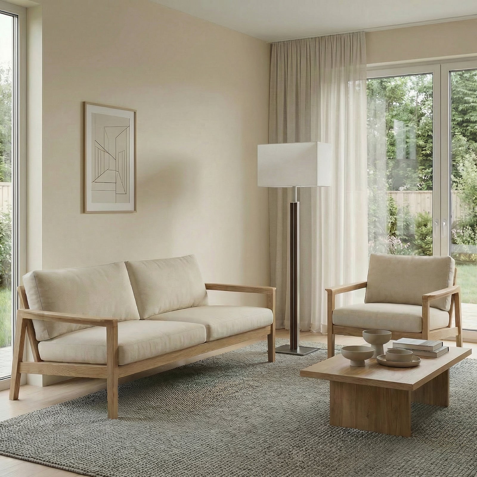 Lisene LED-golvlampa, valnöt/silver/natur, 162 cm – Quitani Lisene LED-golvlampa, valnöt/silver/natur, 162 cm – Quitani